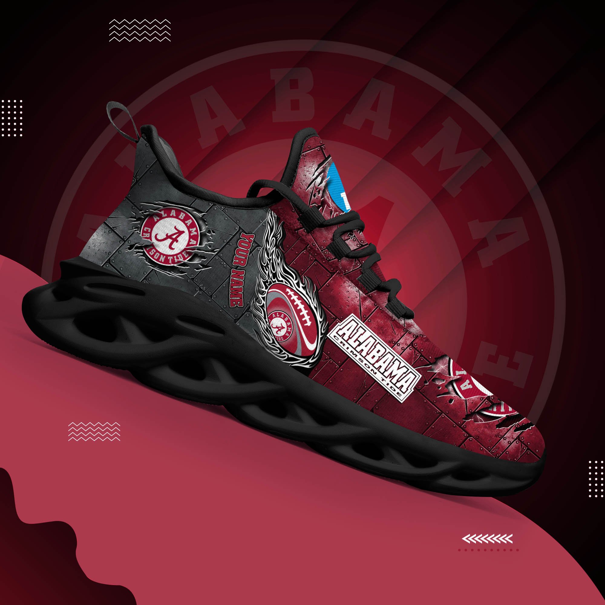 Alabama Crimson Tide Black Max Soul Shoes 2025 Versions, White Max Soul Shoes Custom Your Name PH879