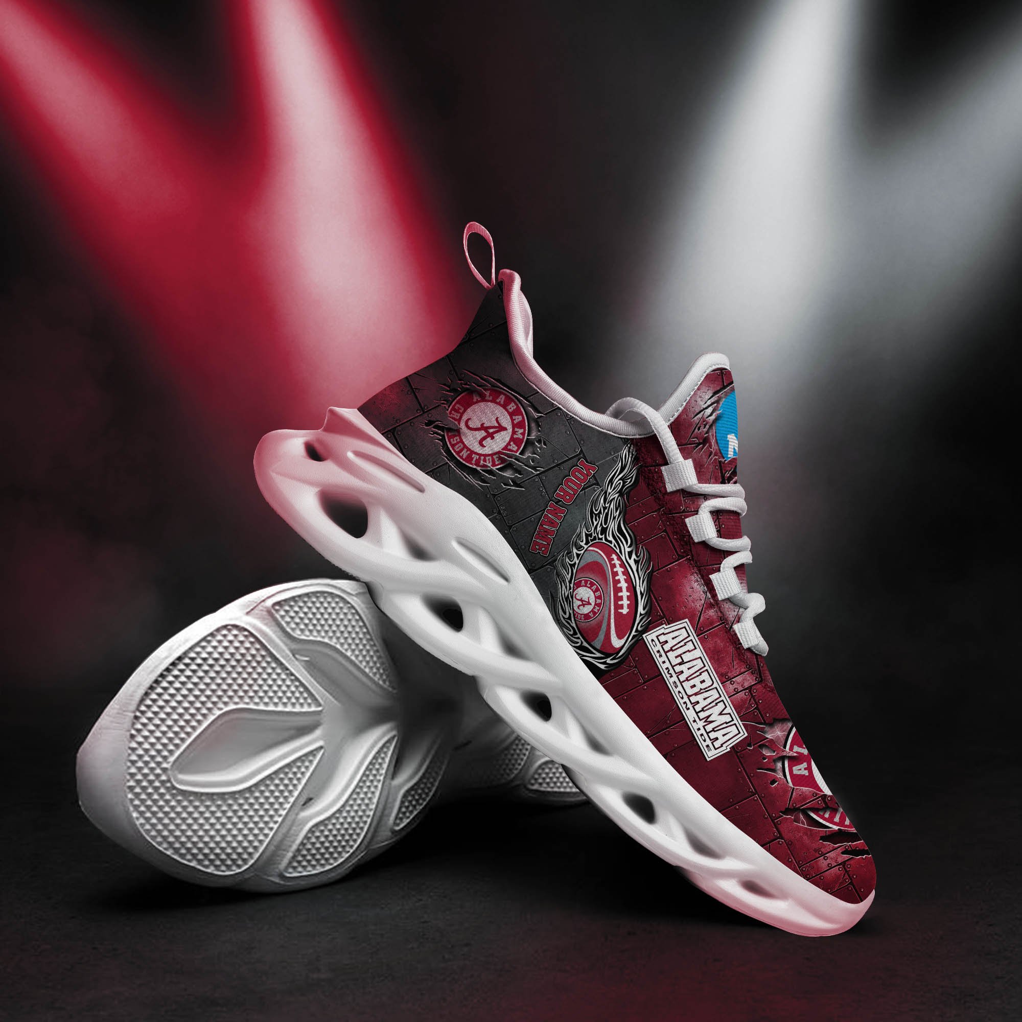 Alabama Crimson Tide Black Max Soul Shoes 2025 Versions, White Max Soul Shoes Custom Your Name PH879