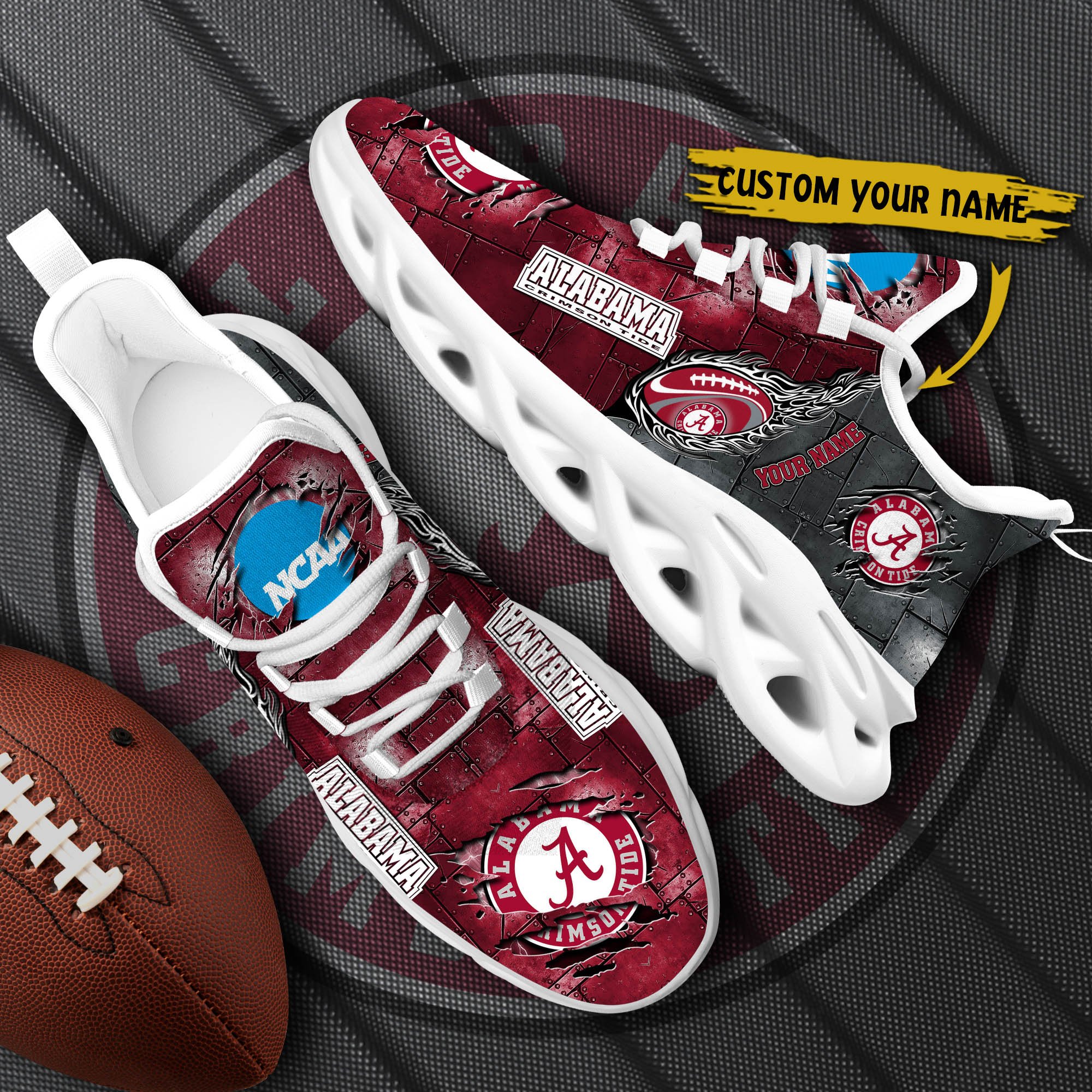 Alabama Crimson Tide Black Max Soul Shoes 2025 Versions, White Max Soul Shoes Custom Your Name PH879