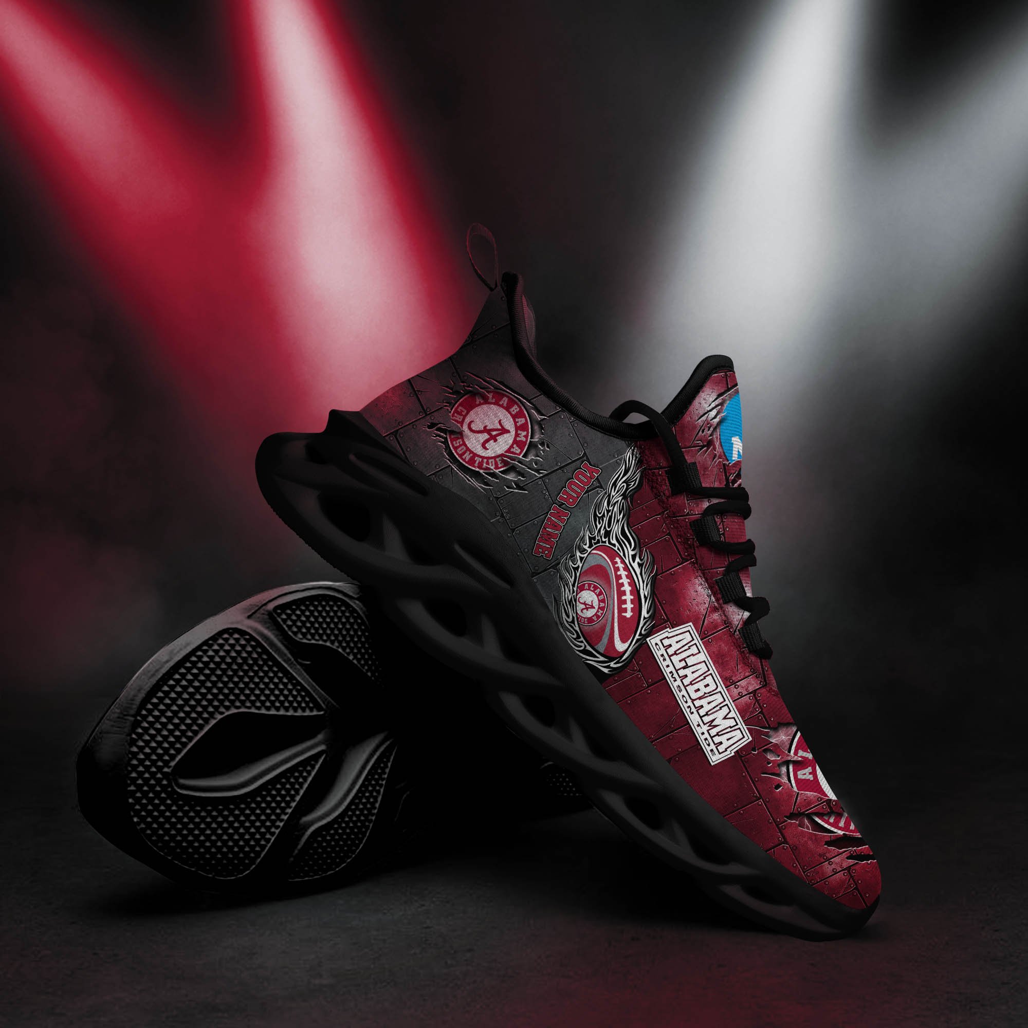 Alabama Crimson Tide Black Max Soul Shoes 2025 Versions, White Max Soul Shoes Custom Your Name PH879