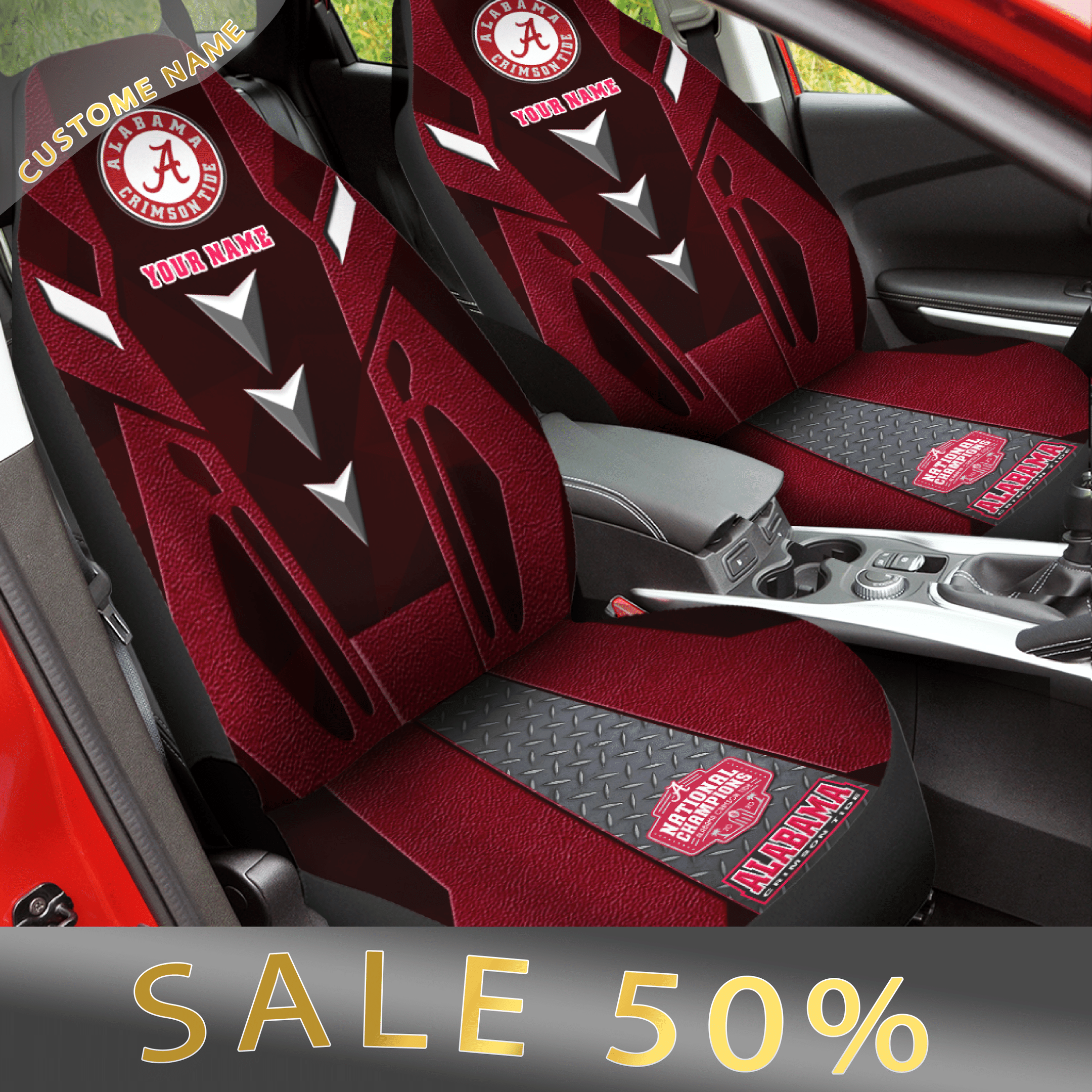 Alabama Crimson Tide football Custom Name Car Seat Covers (SET OF 2) - v6