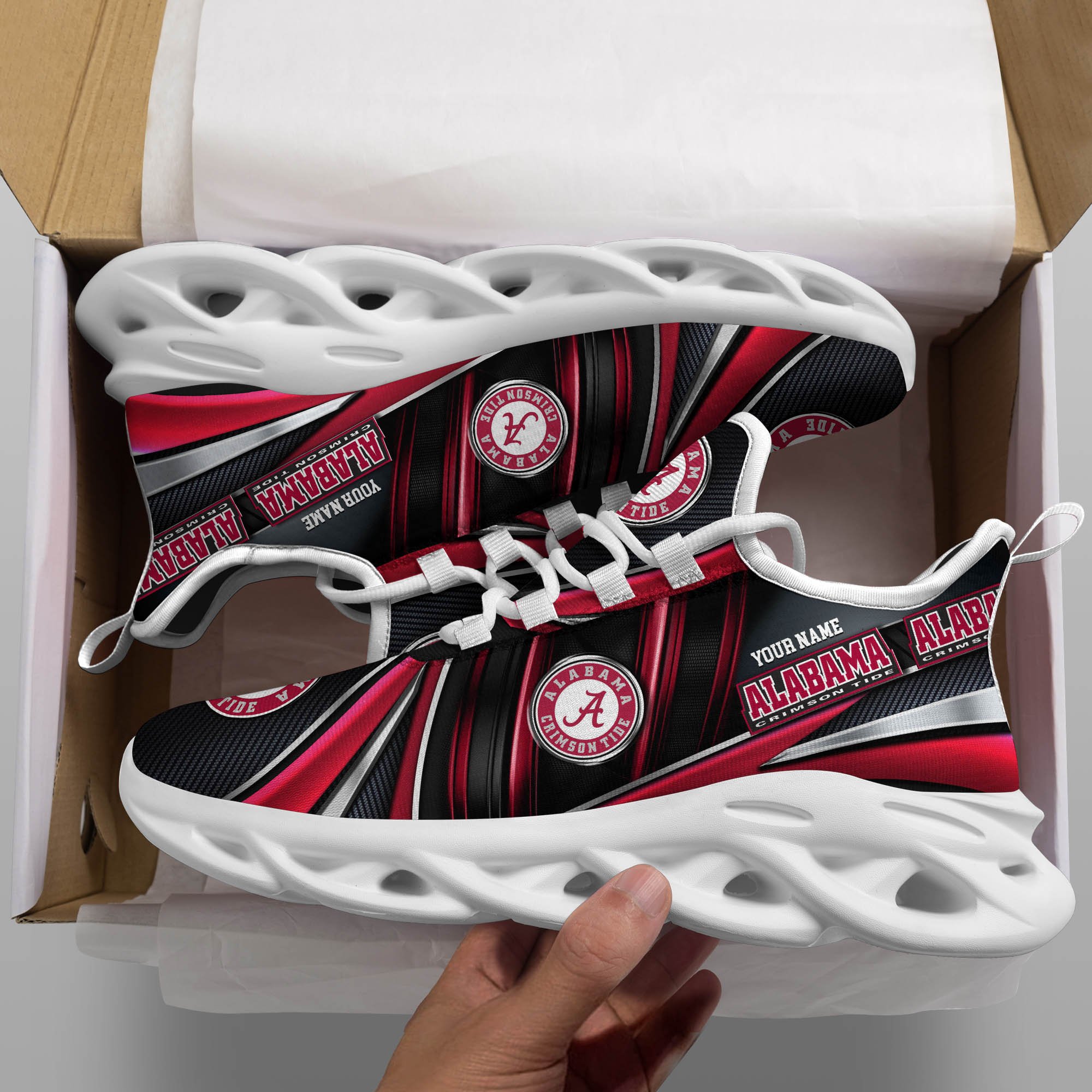 Alabama Crimson Tide White C Sneakers 2025 Version Personalized Your Name, Sport Team Sneakers, Sport Gifts PH892