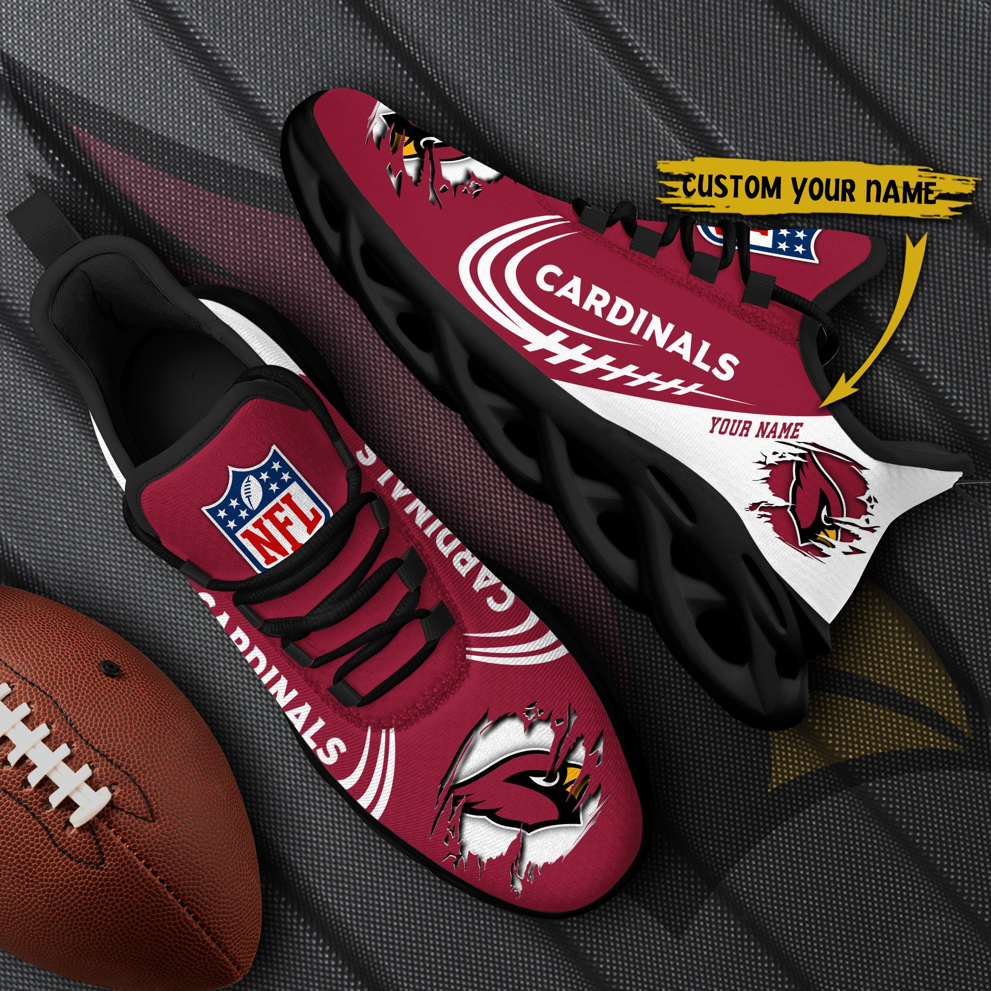 Arizona Cardinals Black Max Soul Shoes 2025 Versions Custom Name 003