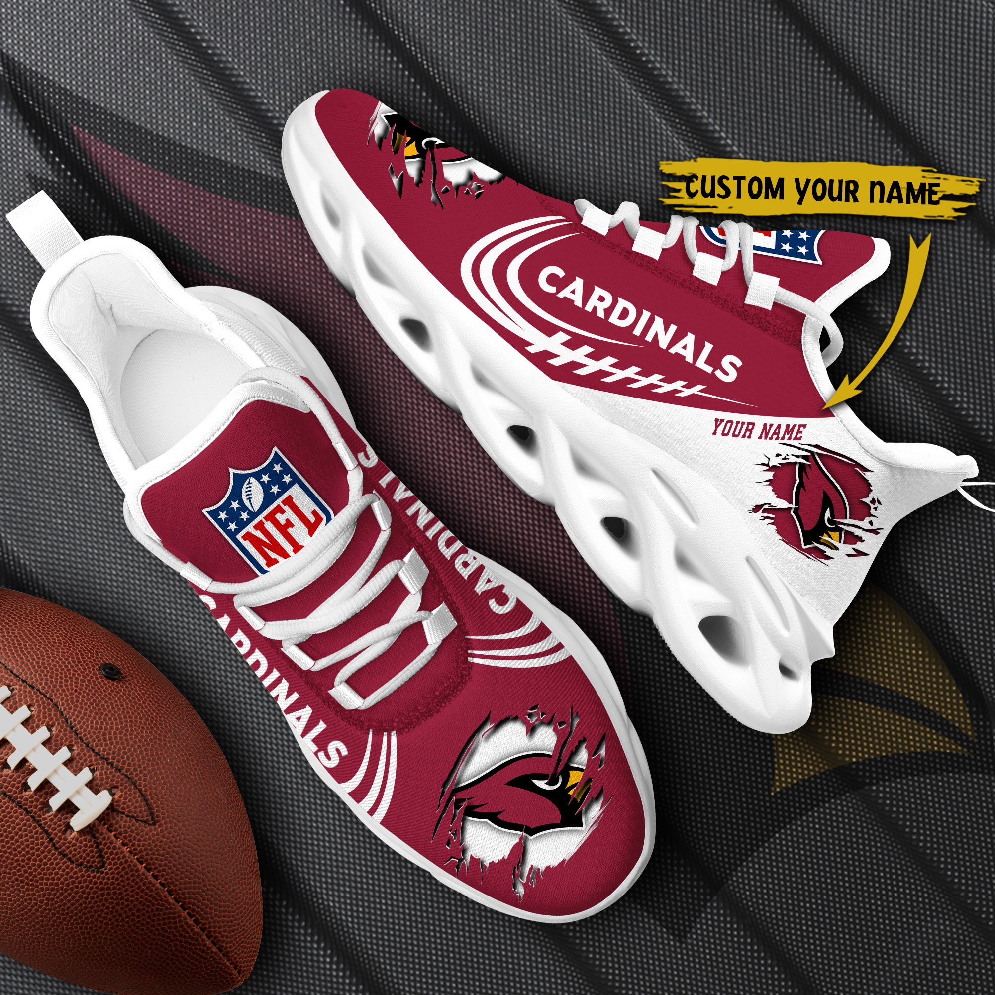 Arizona Cardinals Black Max Soul Shoes 2025 Versions Custom Name 003