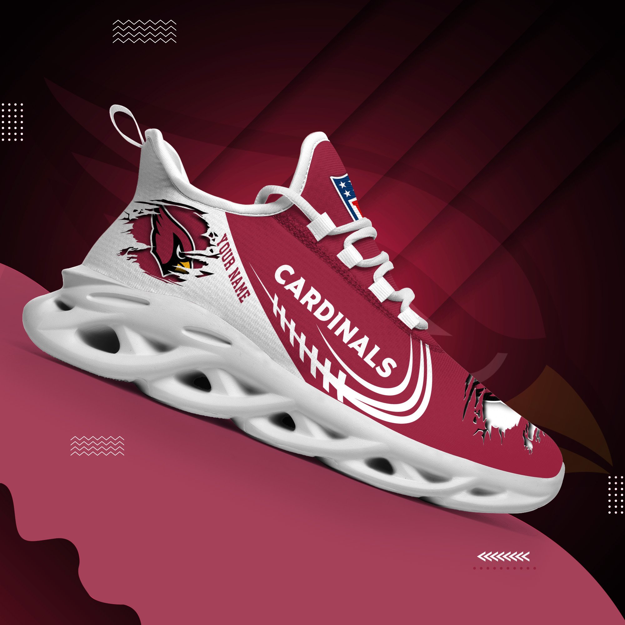 Arizona Cardinals Black Max Soul Shoes 2025 Versions Custom Name 003