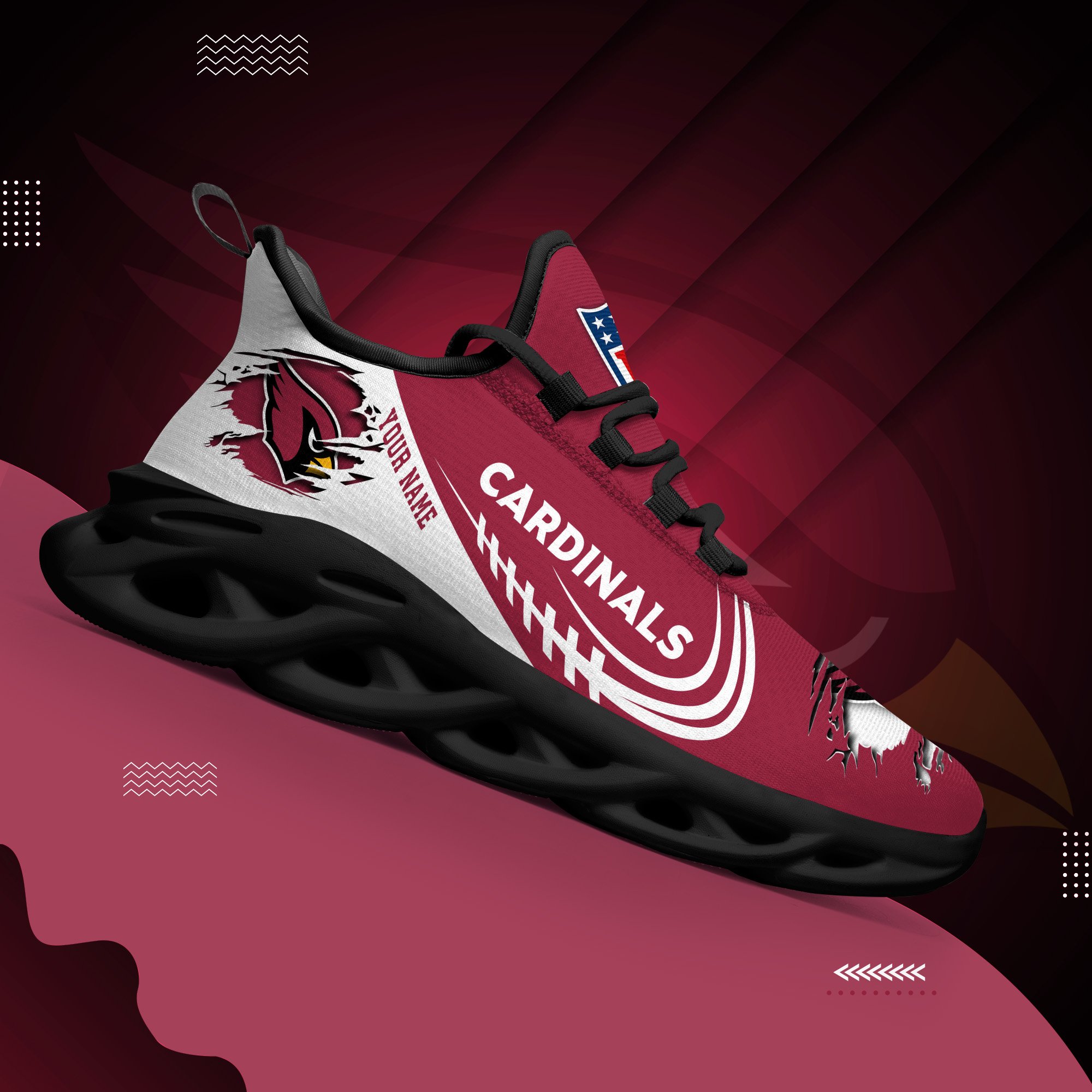 Arizona Cardinals Black Max Soul Shoes 2025 Versions Custom Name 003