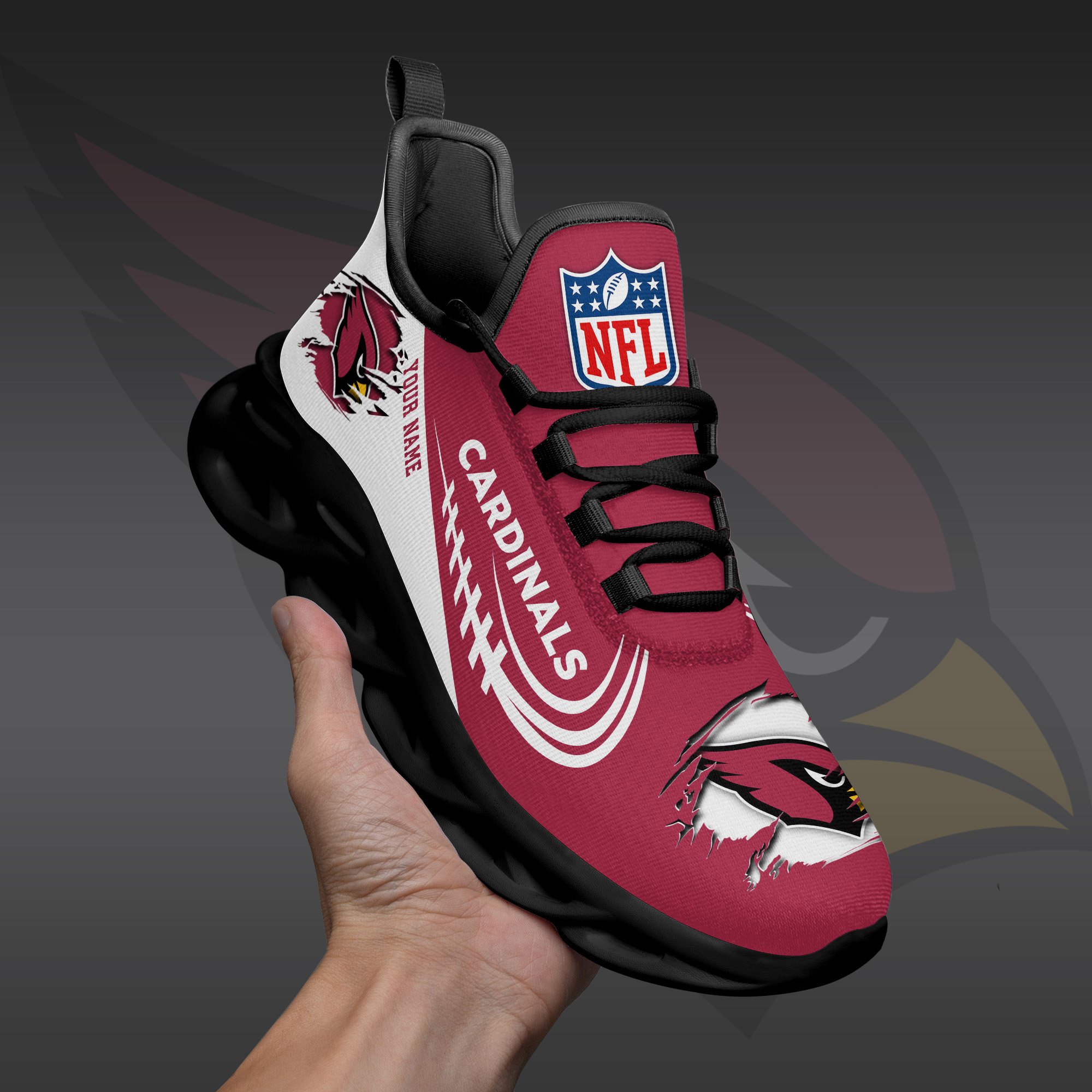 Arizona Cardinals Black Max Soul Shoes 2025 Versions Custom Name 003