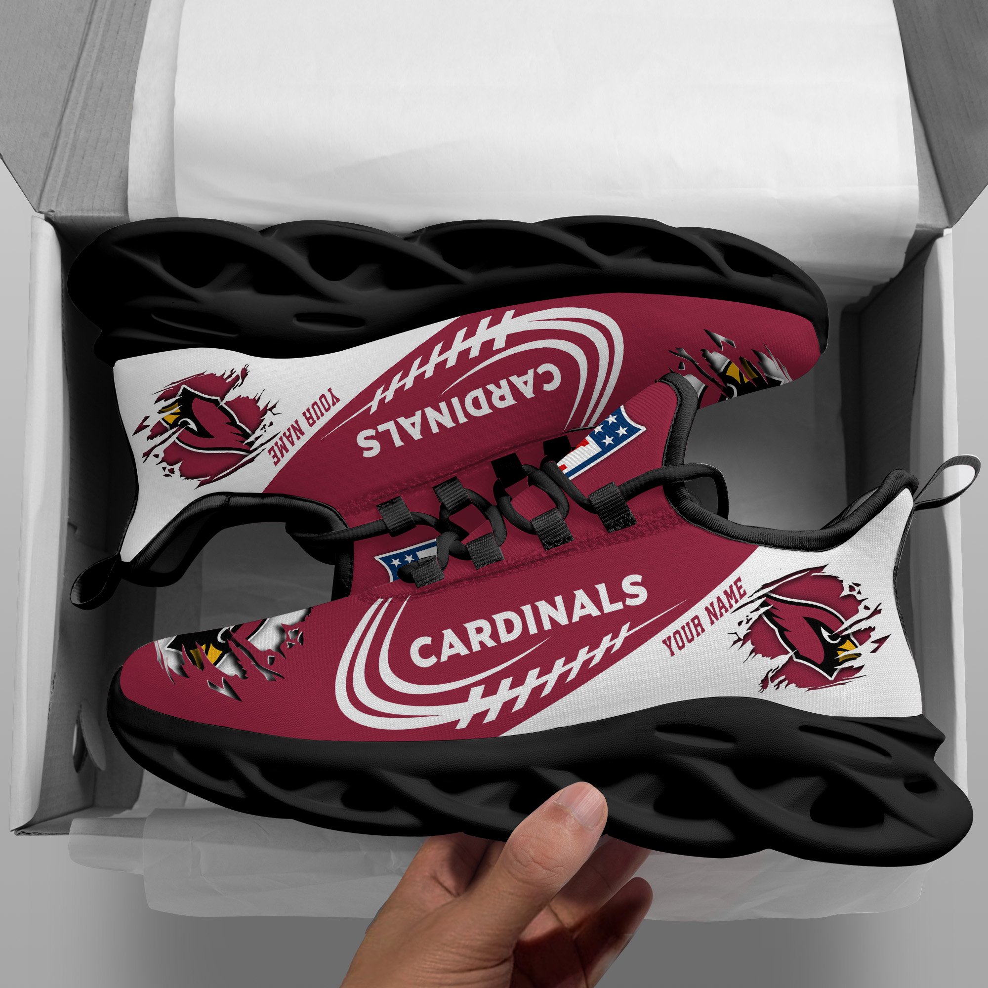 Arizona Cardinals Black Max Soul Shoes 2025 Versions Custom Name 003