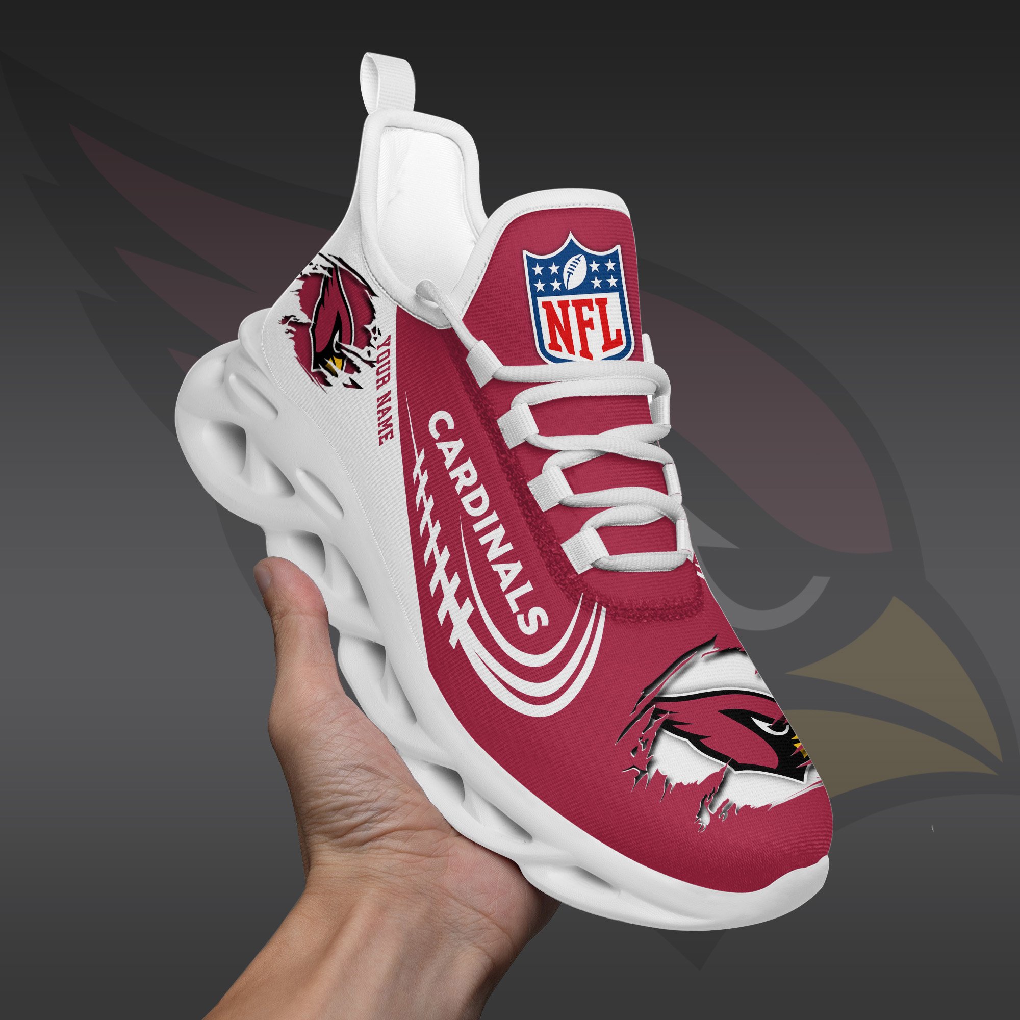 Arizona Cardinals Black Max Soul Shoes 2025 Versions Custom Name 003