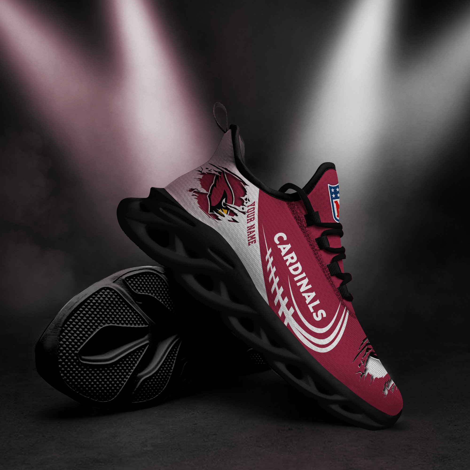 Arizona Cardinals Black Max Soul Shoes 2025 Versions Custom Name 003
