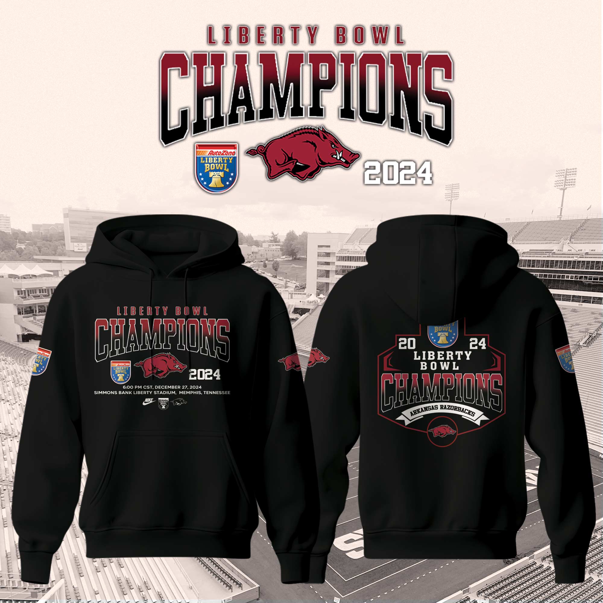 Arkansas Razorback Bowl Champion  Hoodie   Ver 1 Black 