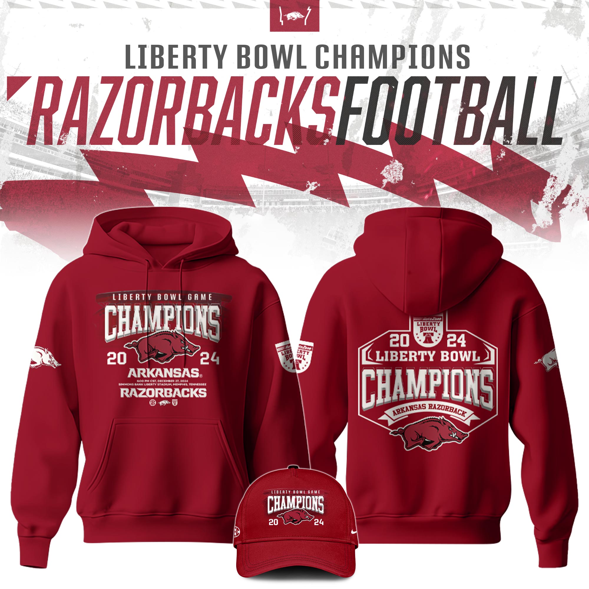 Arkansas Razorback Bowl Champion  Hoodie   Ver 2 Red 