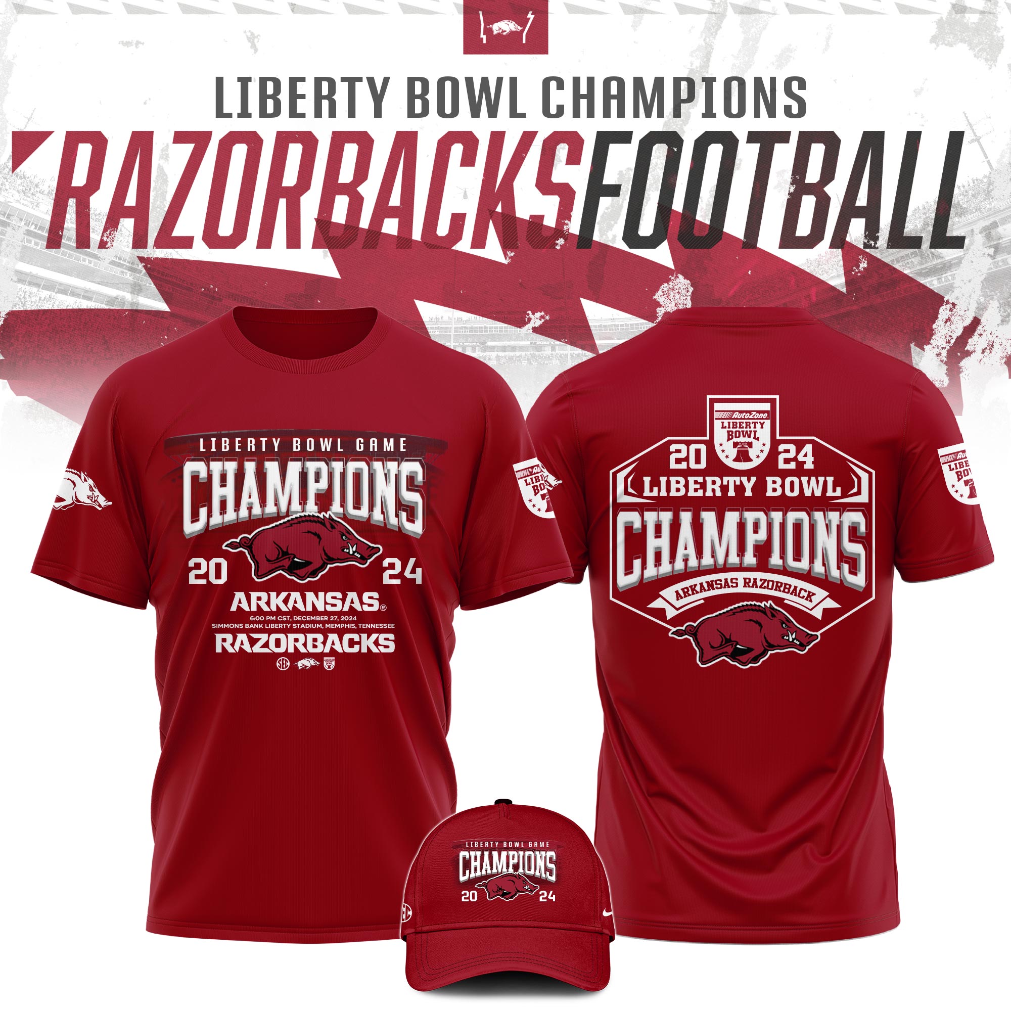 Arkansas Razorback Bowl Champion  Tshirt   Ver 2 Red 