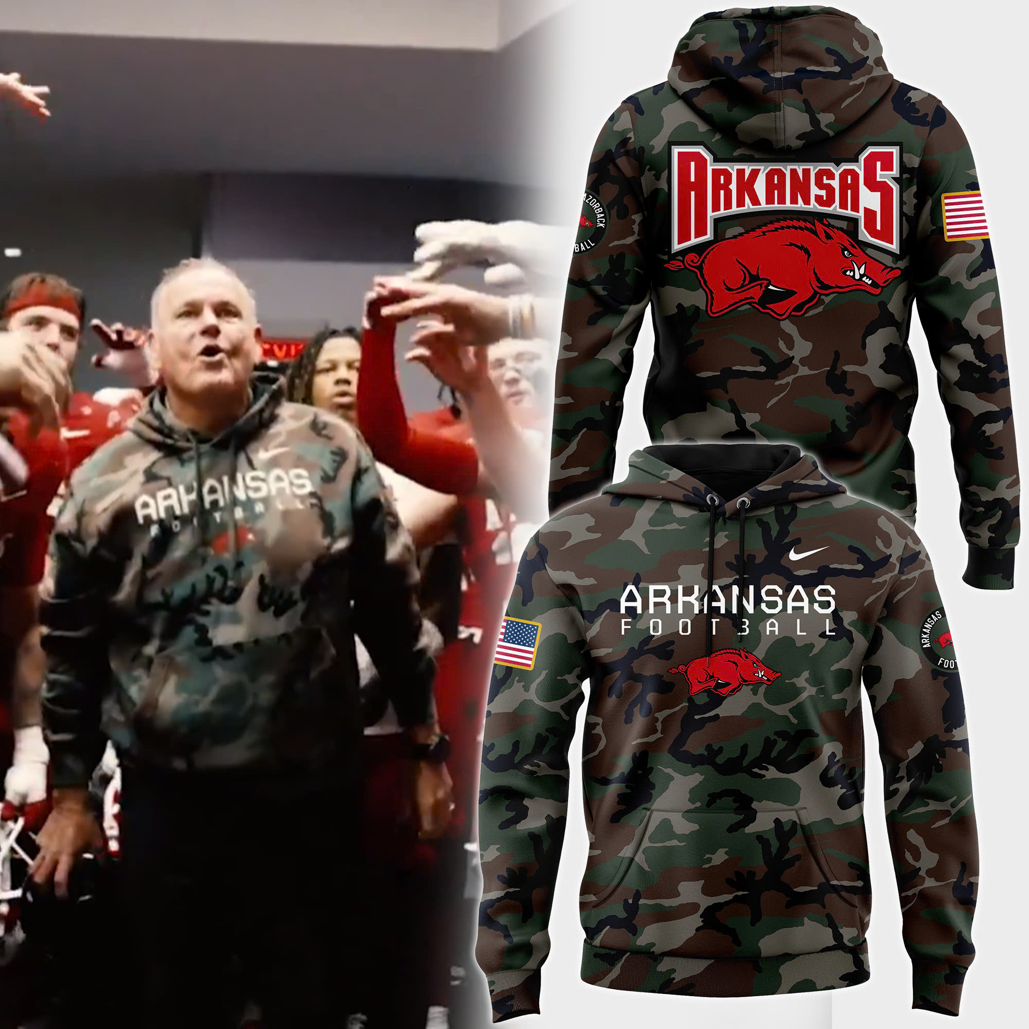 Arkansas Razorback Football Arctic Camo Salute to Service Club Fleece Pullover Hoodie 