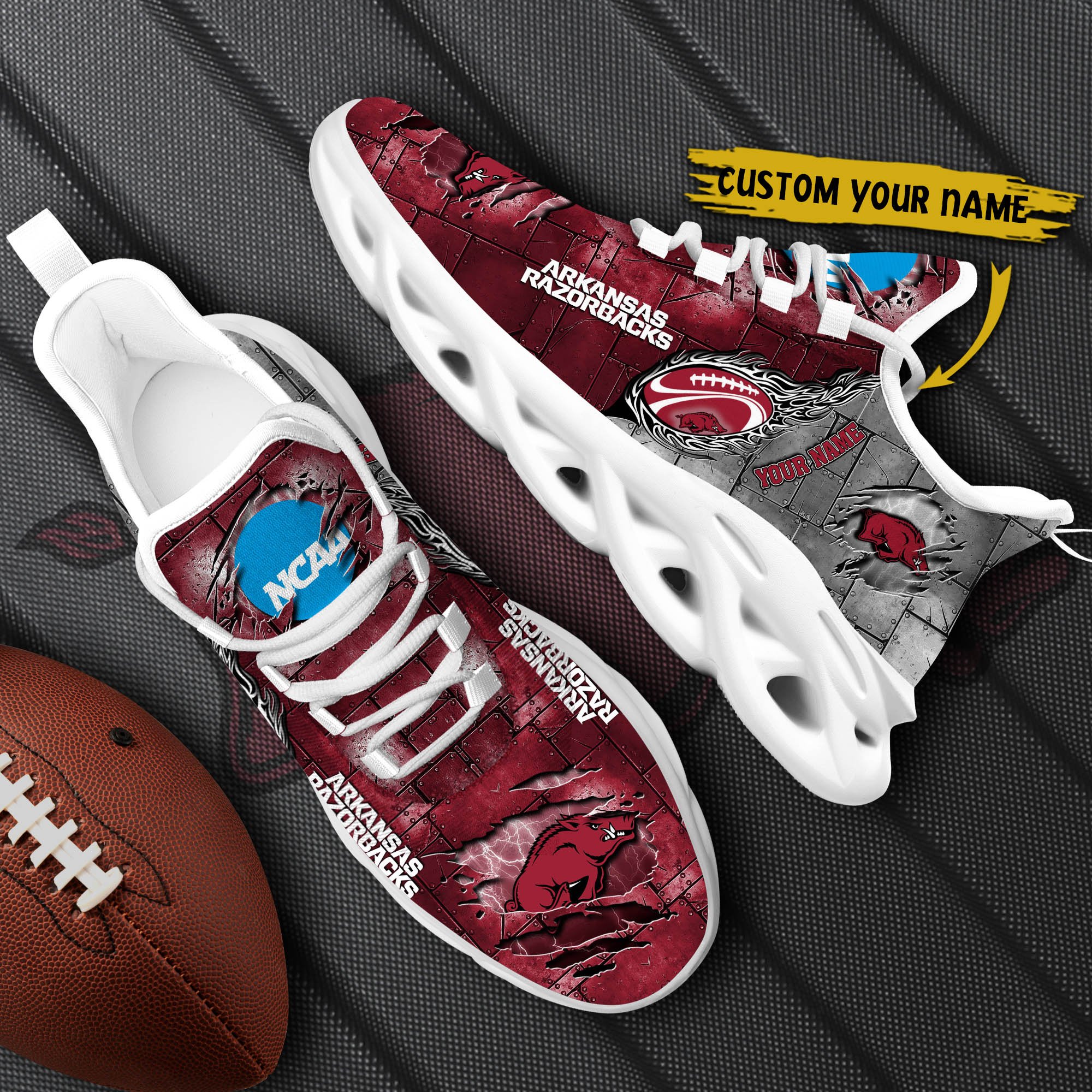 Arkansas Razorbacks Black Max Soul Shoes 2025 Versions, White Max Soul Shoes Custom Your Name PH879