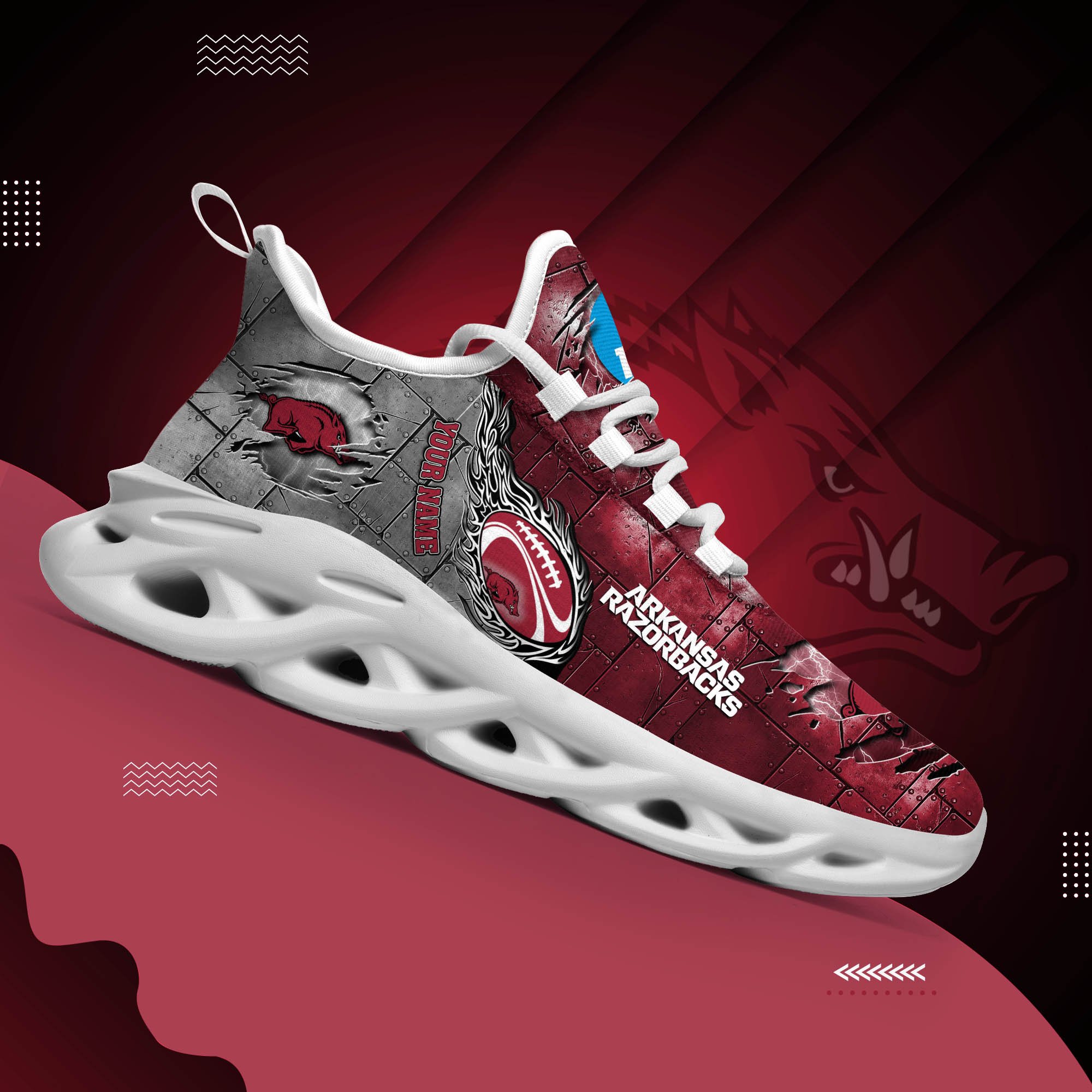 Arkansas Razorbacks Black Max Soul Shoes 2025 Versions, White Max Soul Shoes Custom Your Name PH879