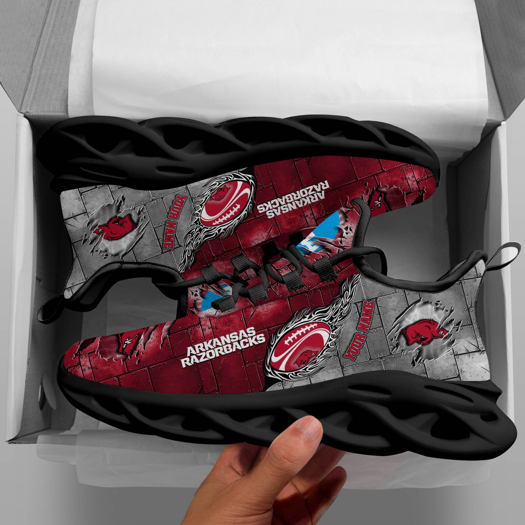 Arkansas Razorbacks Black Max Soul Shoes 2025 Versions, White Max Soul Shoes Custom Your Name PH879