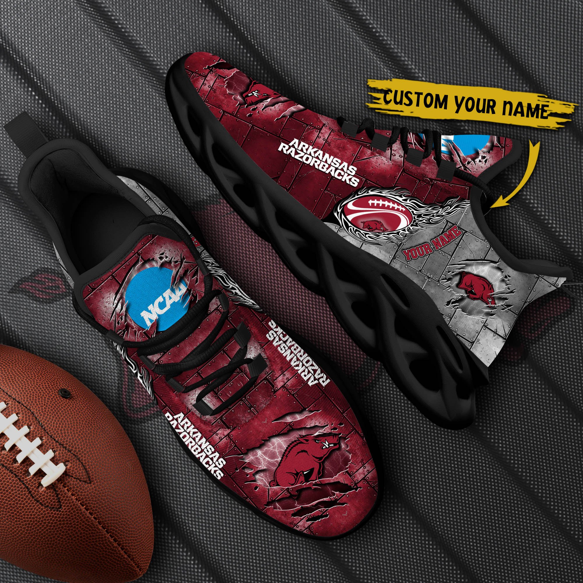 Arkansas Razorbacks Black Max Soul Shoes 2025 Versions, White Max Soul Shoes Custom Your Name PH879