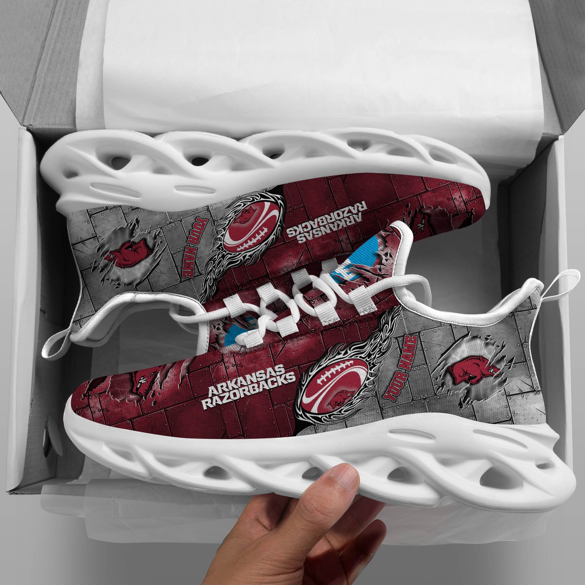 Arkansas Razorbacks Black Max Soul Shoes 2025 Versions, White Max Soul Shoes Custom Your Name PH879