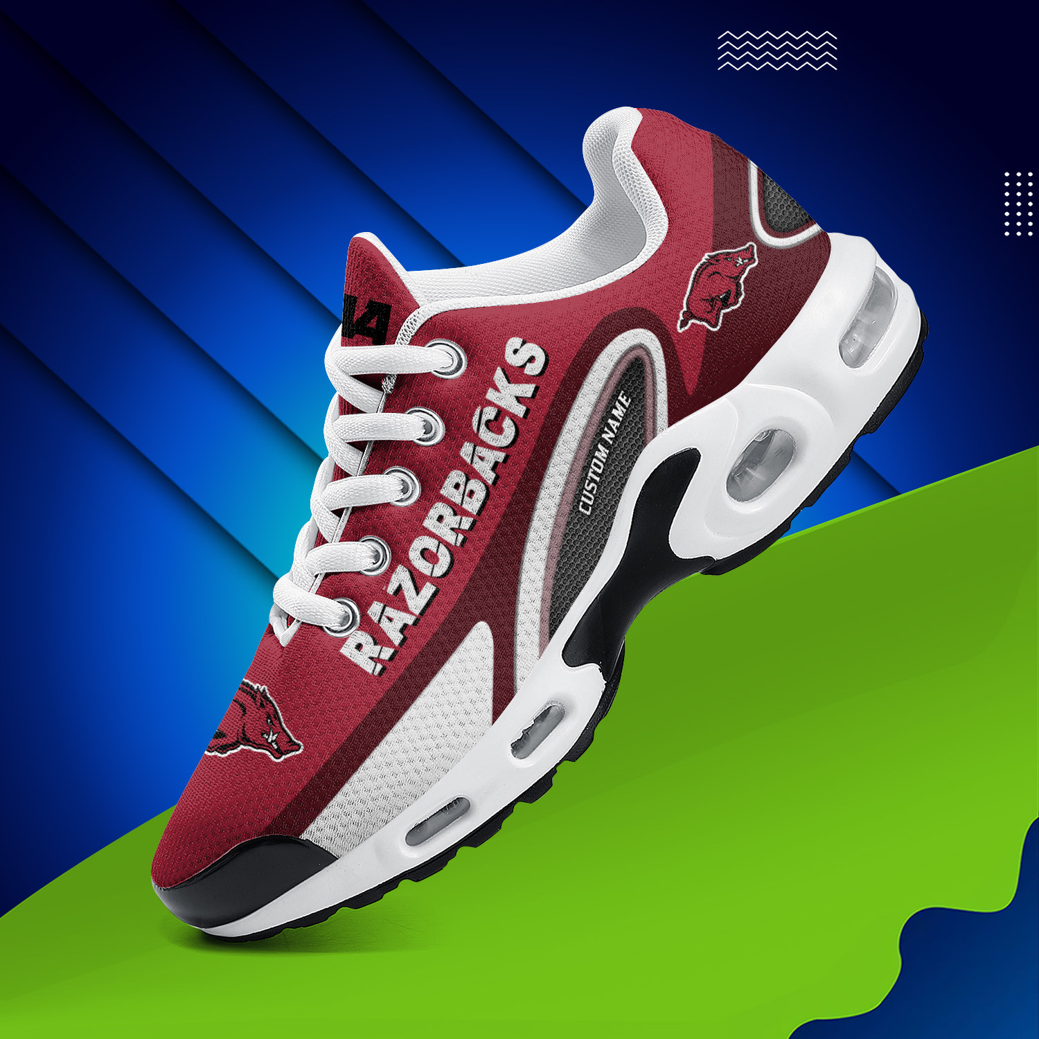Arkansas Razorbacks Personalized Name Team Logo Mix Colors Oval Line TN Air Max Shoes Air Cushion Sneakers