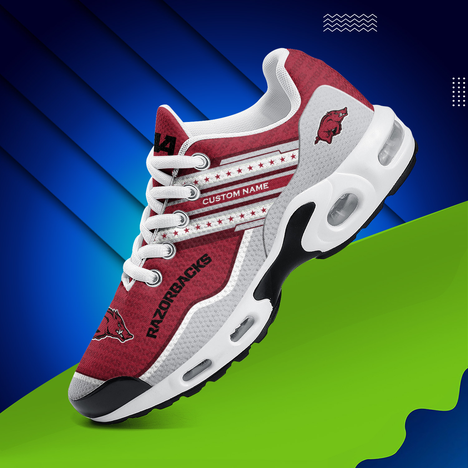 Arkansas Razorbacks Personalized Name Team Logo Mix Colors Star Line TN Air Max Shoes Air Cushion Sneakers