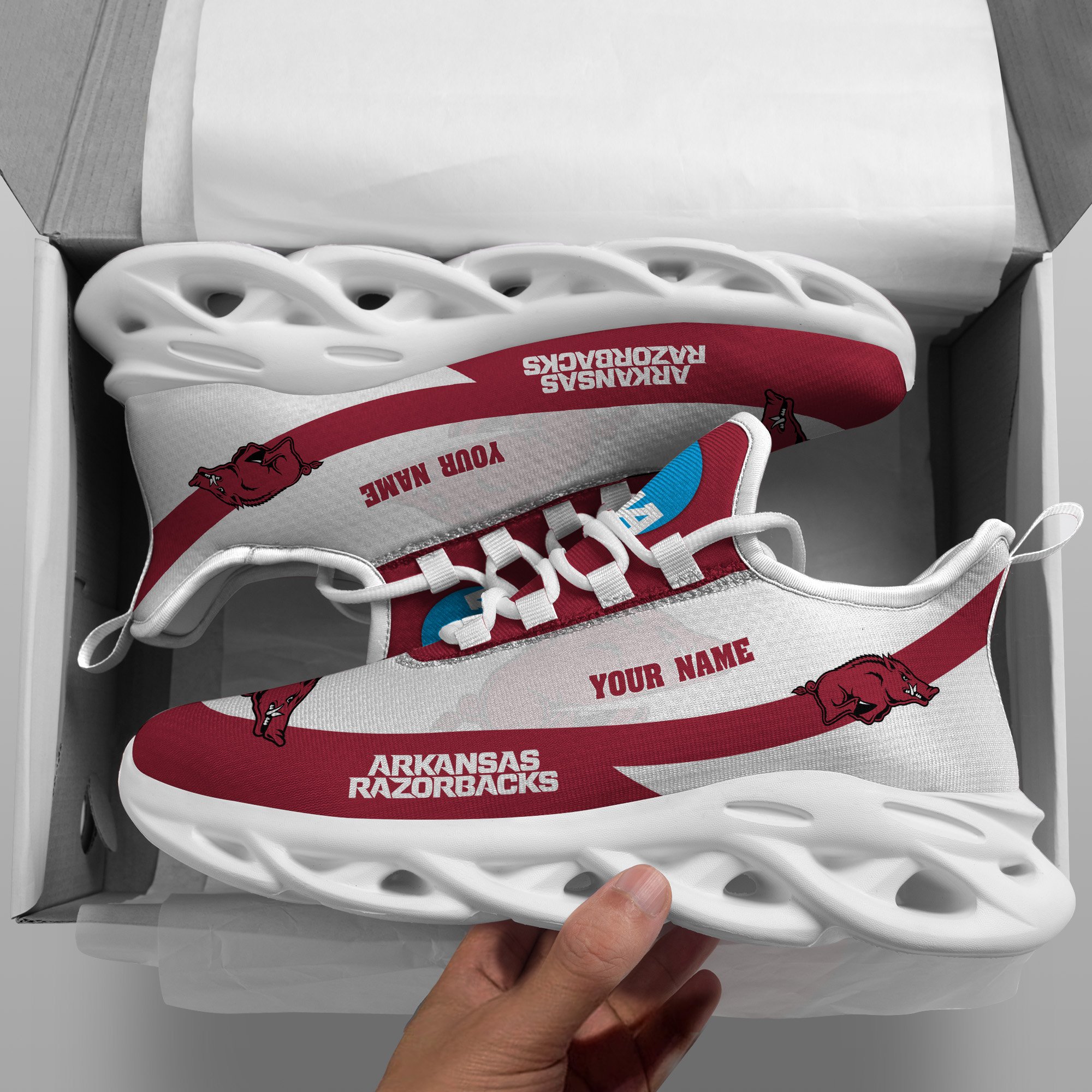 Arkansas Razorbacks White Max Soul Shoes 2025 Versions Custom Your Name, Sports Gift For Fan PH019