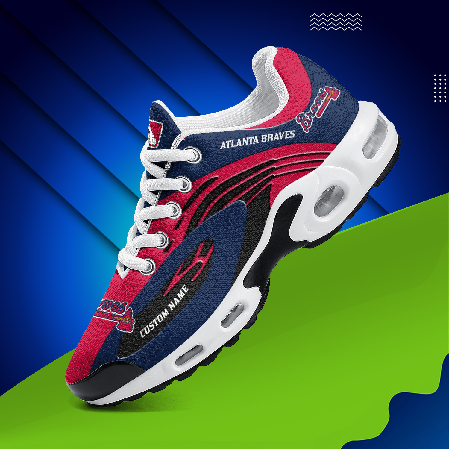 Atlanta Braves Personalized Name Team Logo Mix Colors Wave Line TN Shoes Air Cushion Sneakers