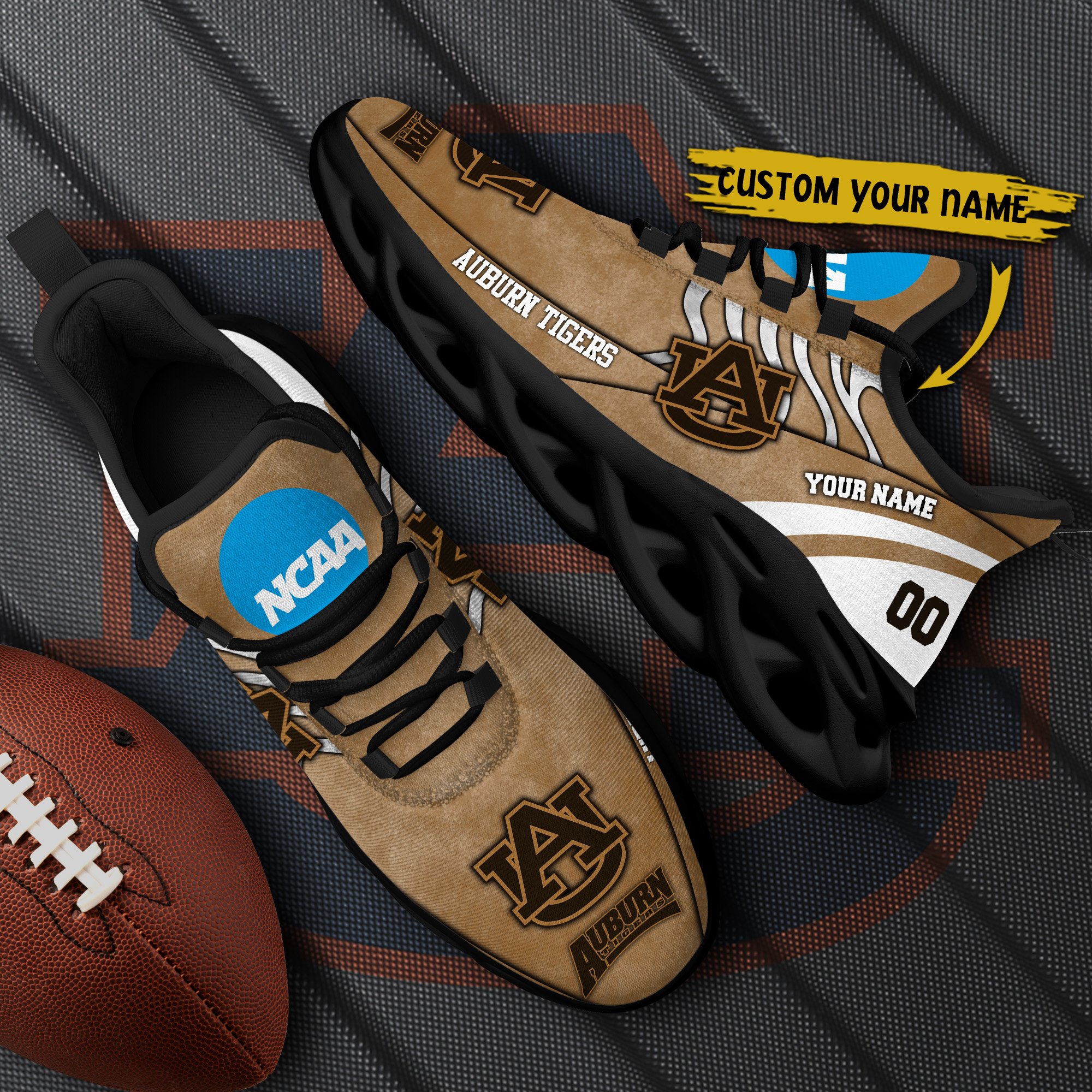 Auburn Tigers Black Max Soul Shoes 2025 Versions Custom Your Name And Number 312