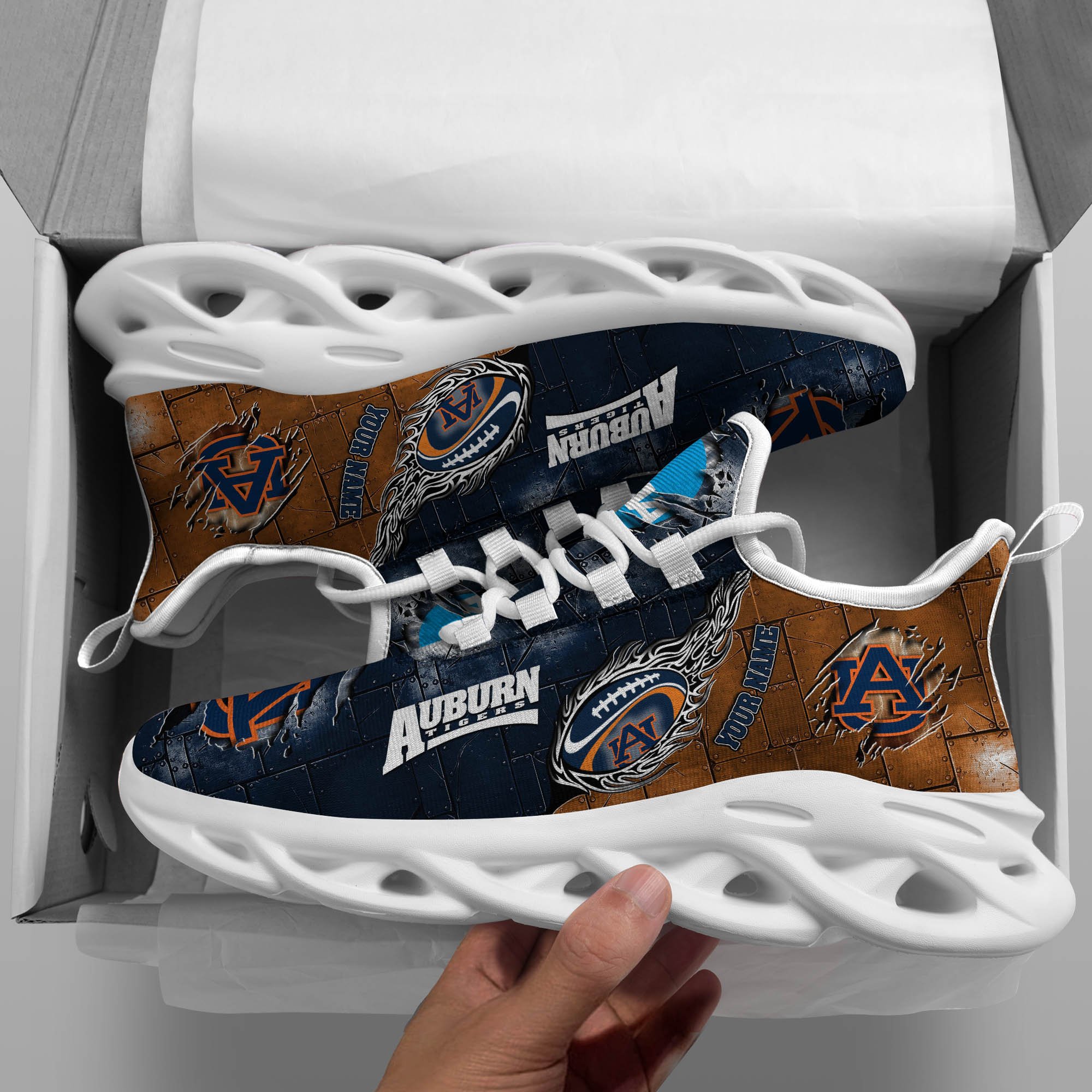 Auburn Tigers Black Max Soul Shoes 2025 Versions, White Max Soul Shoes Custom Your Name PH879