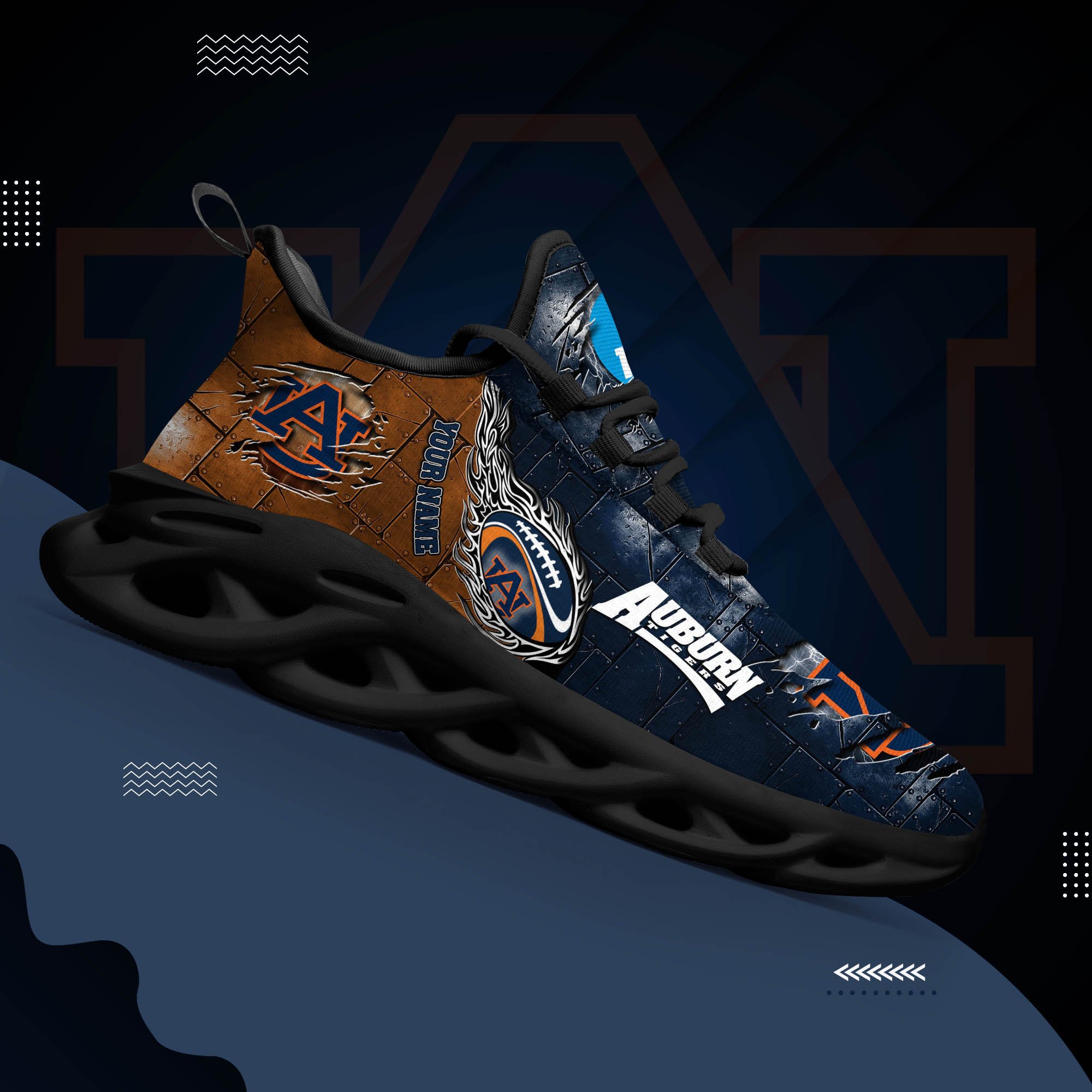 Auburn Tigers Black Max Soul Shoes 2025 Versions, White Max Soul Shoes Custom Your Name PH879