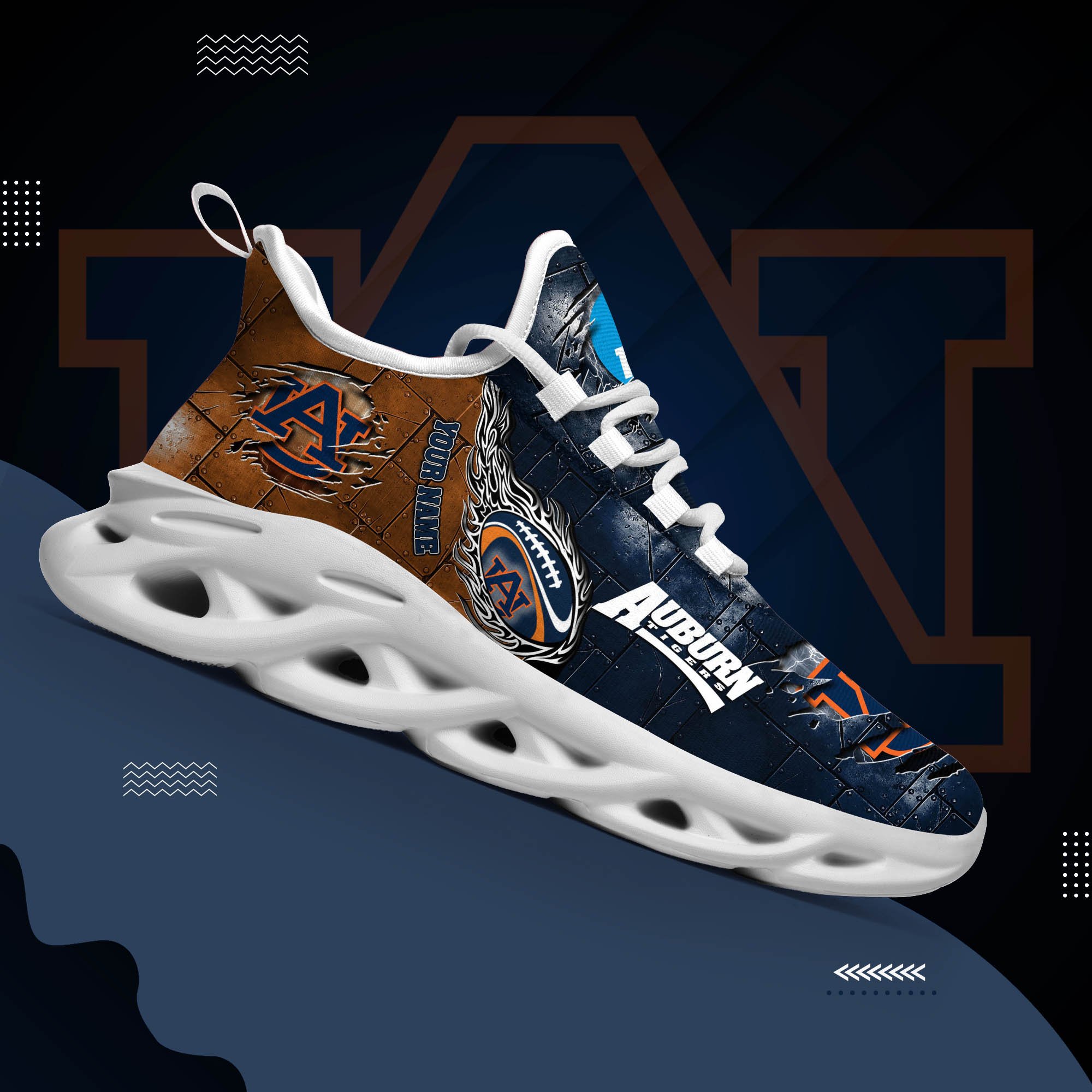 Auburn Tigers Black Max Soul Shoes 2025 Versions, White Max Soul Shoes Custom Your Name PH879