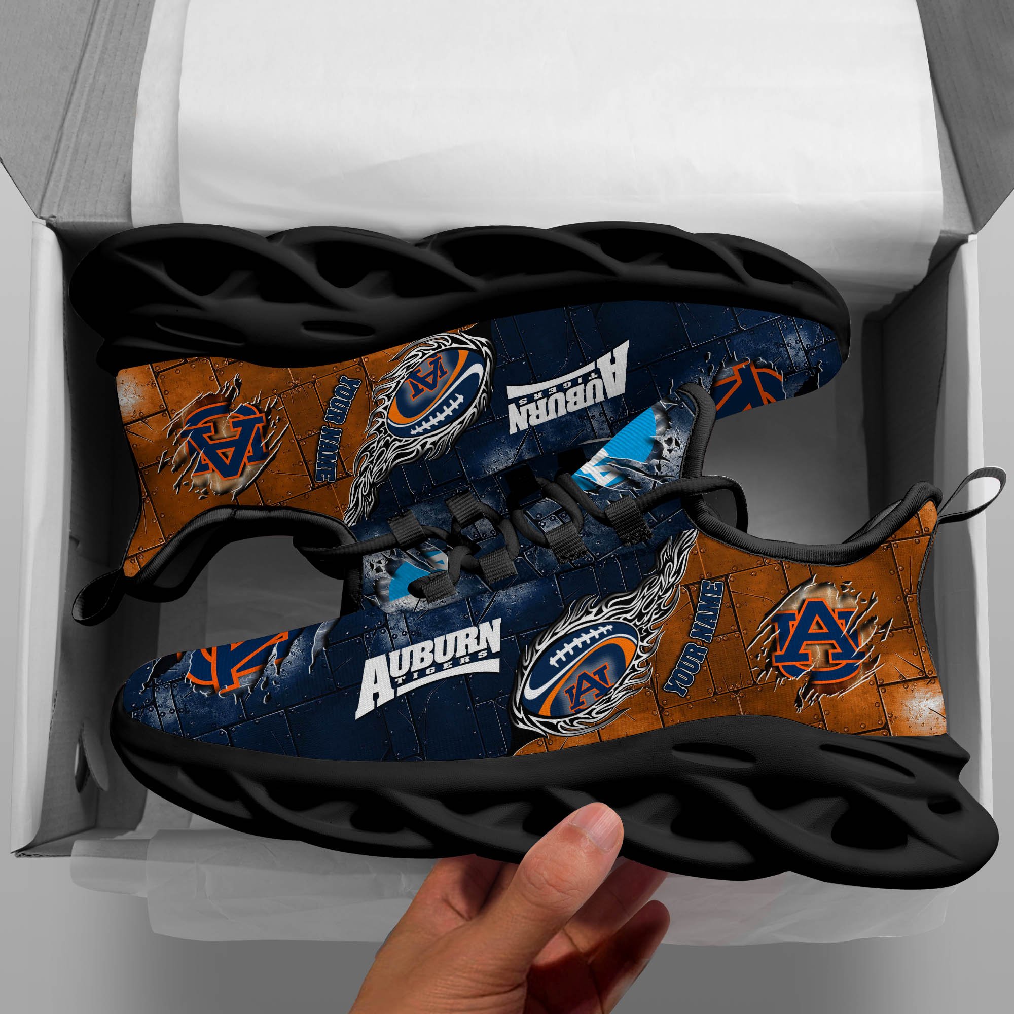 Auburn Tigers Black Max Soul Shoes 2025 Versions, White Max Soul Shoes Custom Your Name PH879