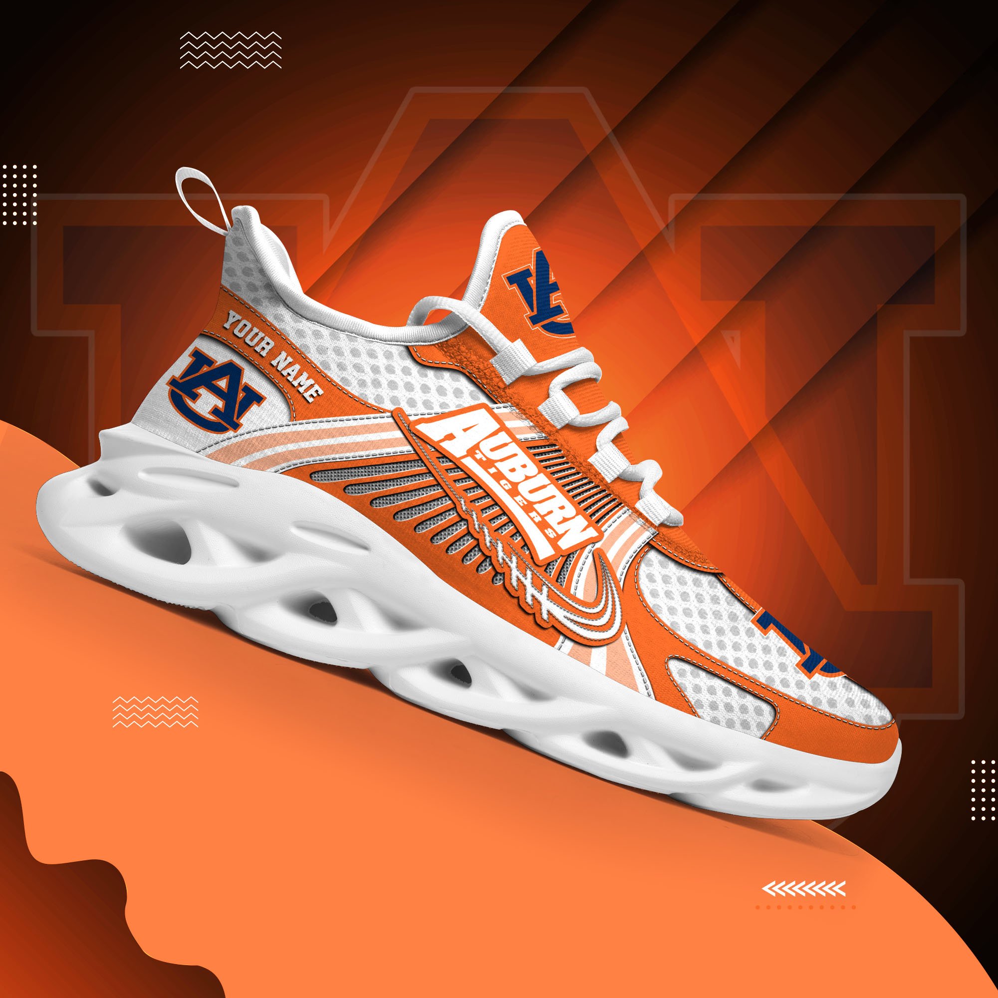 Auburn Tigers Clunky Sneakers Custom Your Name, Sport Sneakers, Sport Gifts For Fan, Gifts For Him