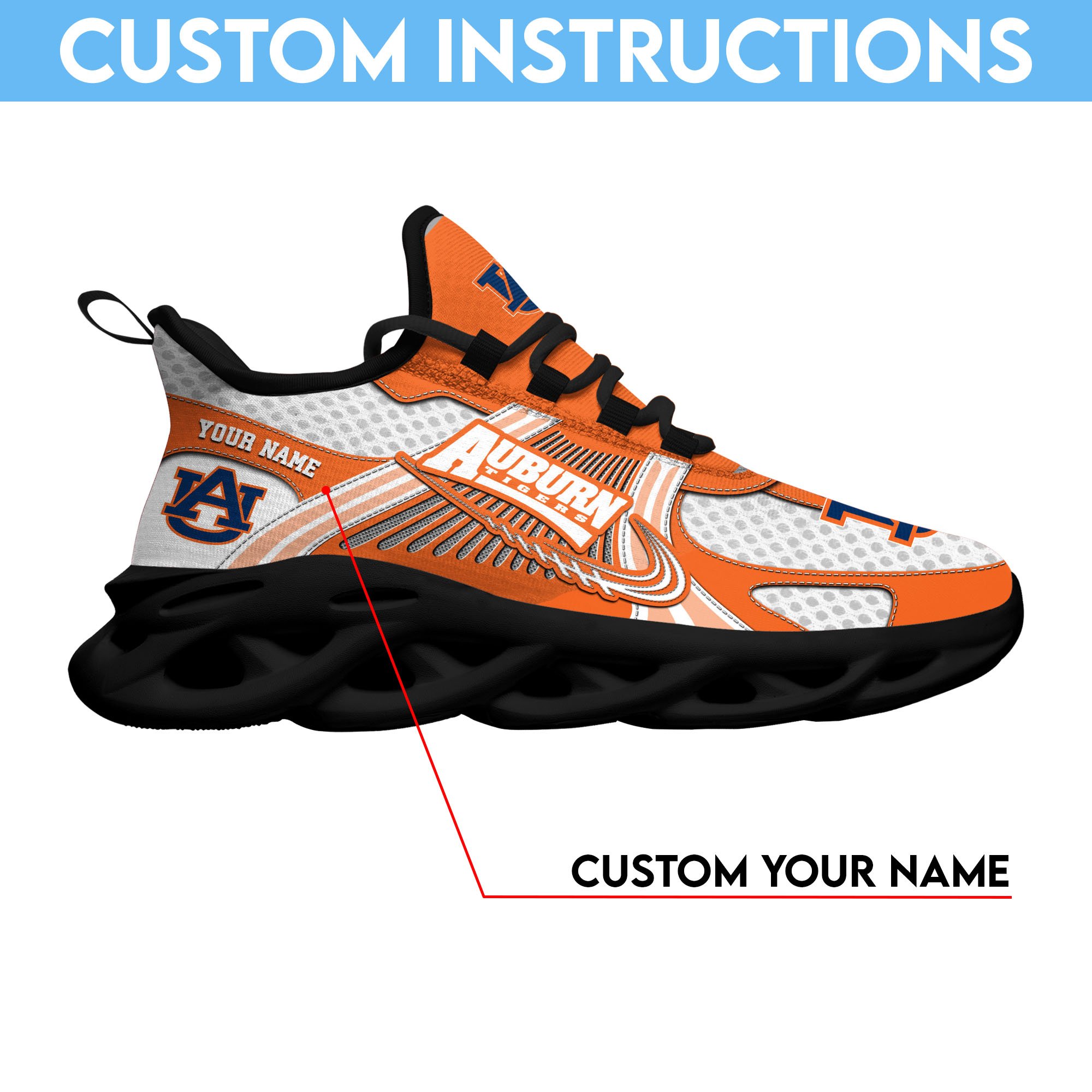 Auburn Tigers Clunky Sneakers Custom Your Name, Sport Sneakers, Sport Gifts For Fan, Gifts For Him