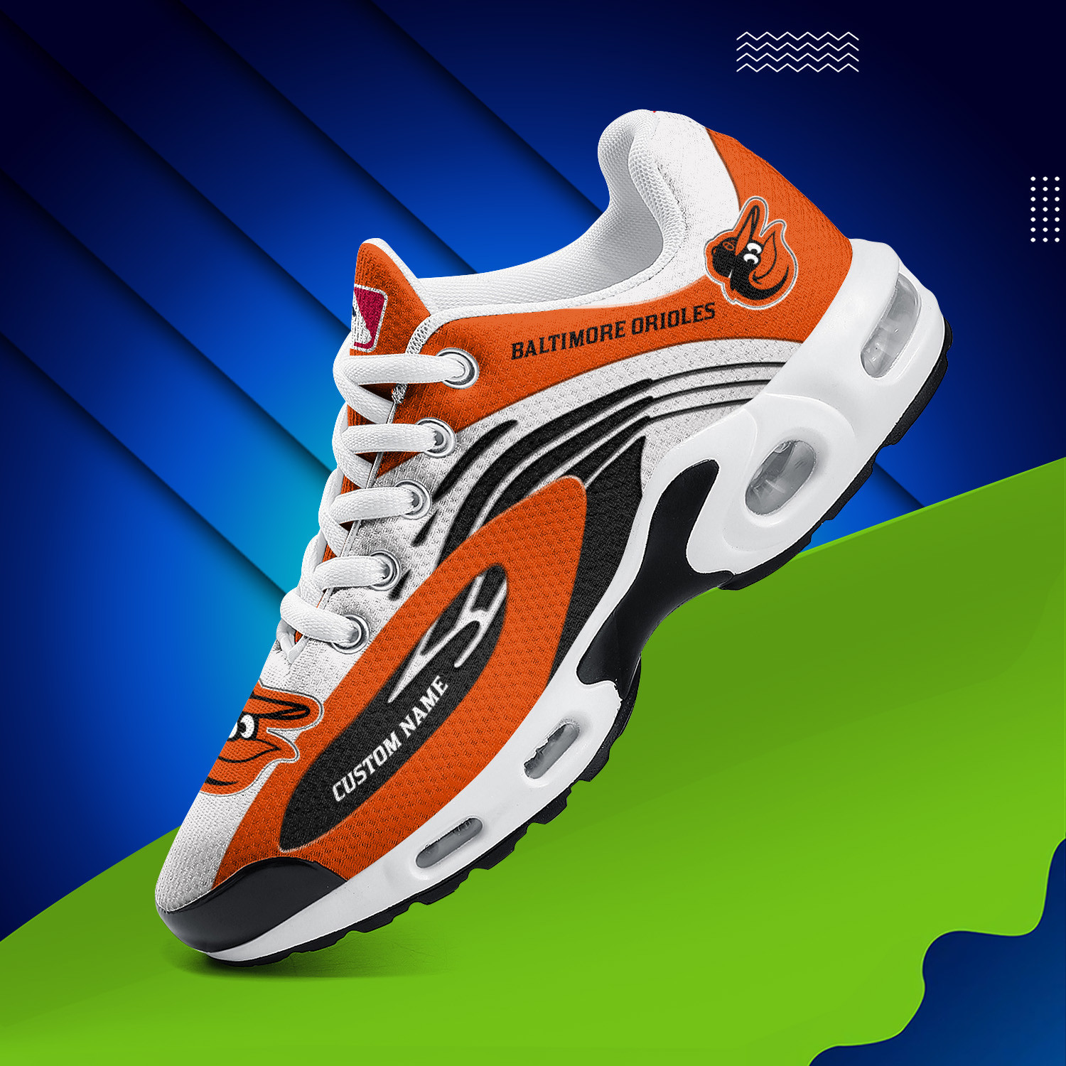 Baltimore Orioles Personalized Name Team Logo Mix Colors Wave Line TN Shoes Air Cushion Sneakers