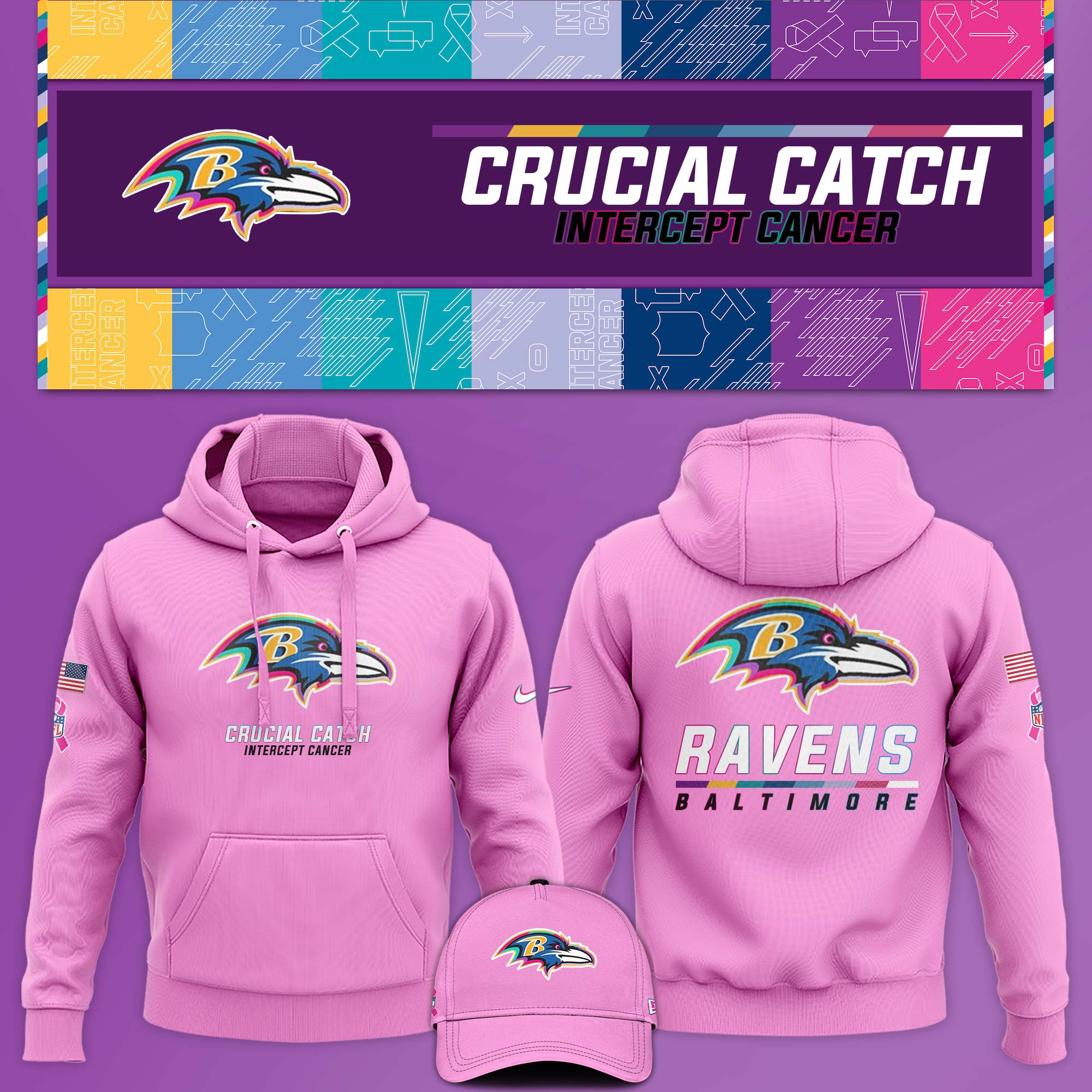 Baltimore Raven Crucial Catch Hoodie V1 Pink 