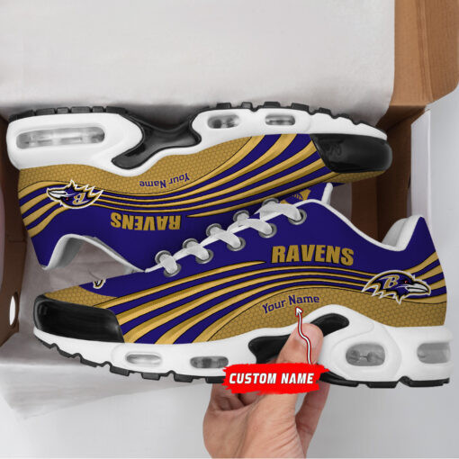 Baltimore Ravens Personalized Name Team Colors Wave Lines TN Air Max Shoes Air Cushion Sneakers