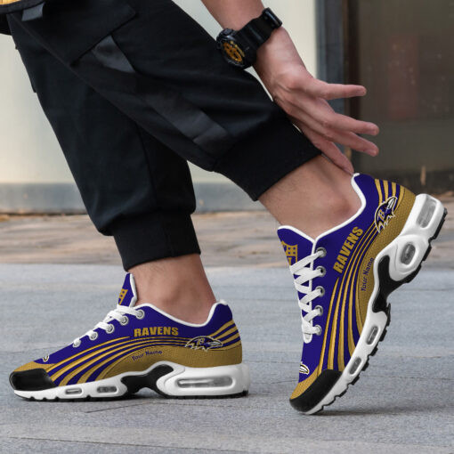 Baltimore Ravens Personalized Name Team Colors Wave Lines TN Air Max Shoes Air Cushion Sneakers