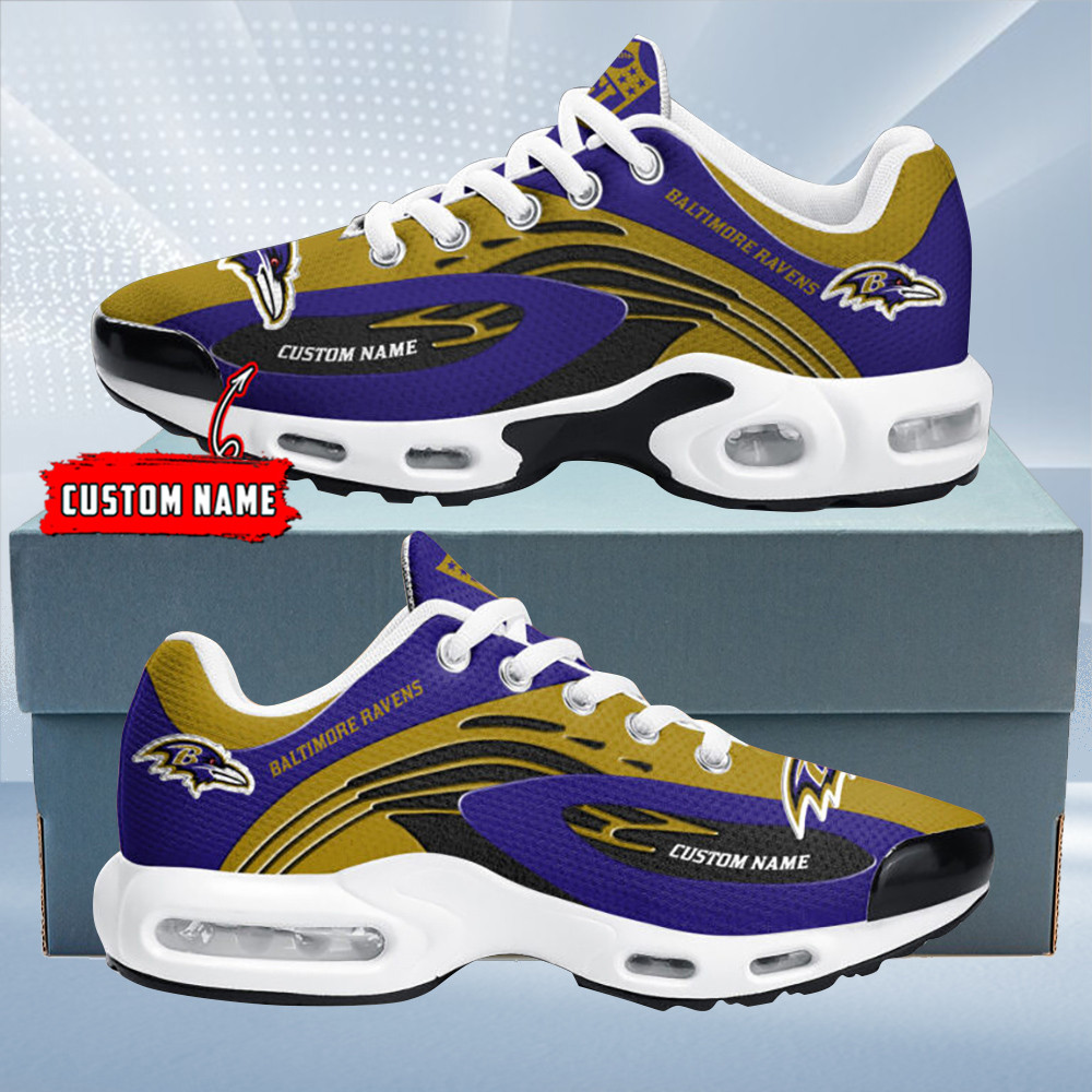 Baltimore Ravens Personalized Name Team Logo Mix Colors Wave Line TN Air Max Shoes Air Cushion Sneakers