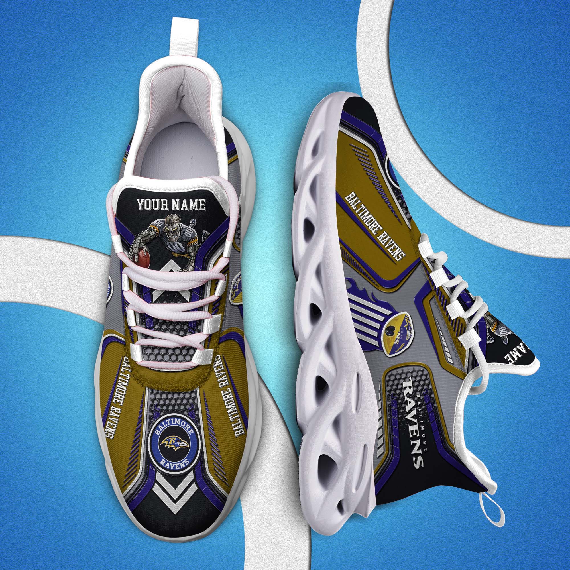Baltimore Ravens White C Sneakers 2025 Version Personalized Your Name, Sport Sneakers , Sport Gifts PH605