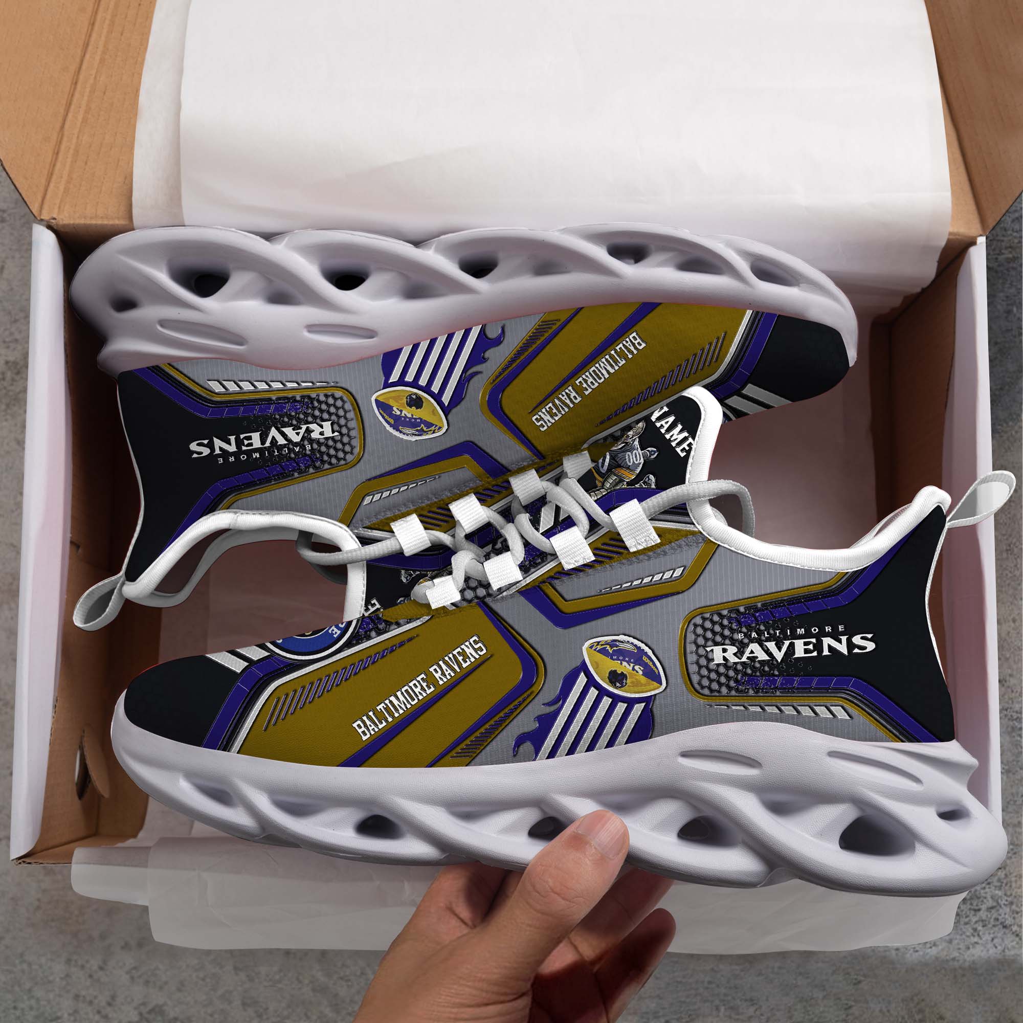 Baltimore Ravens White C Sneakers 2025 Version Personalized Your Name, Sport Sneakers , Sport Gifts PH605