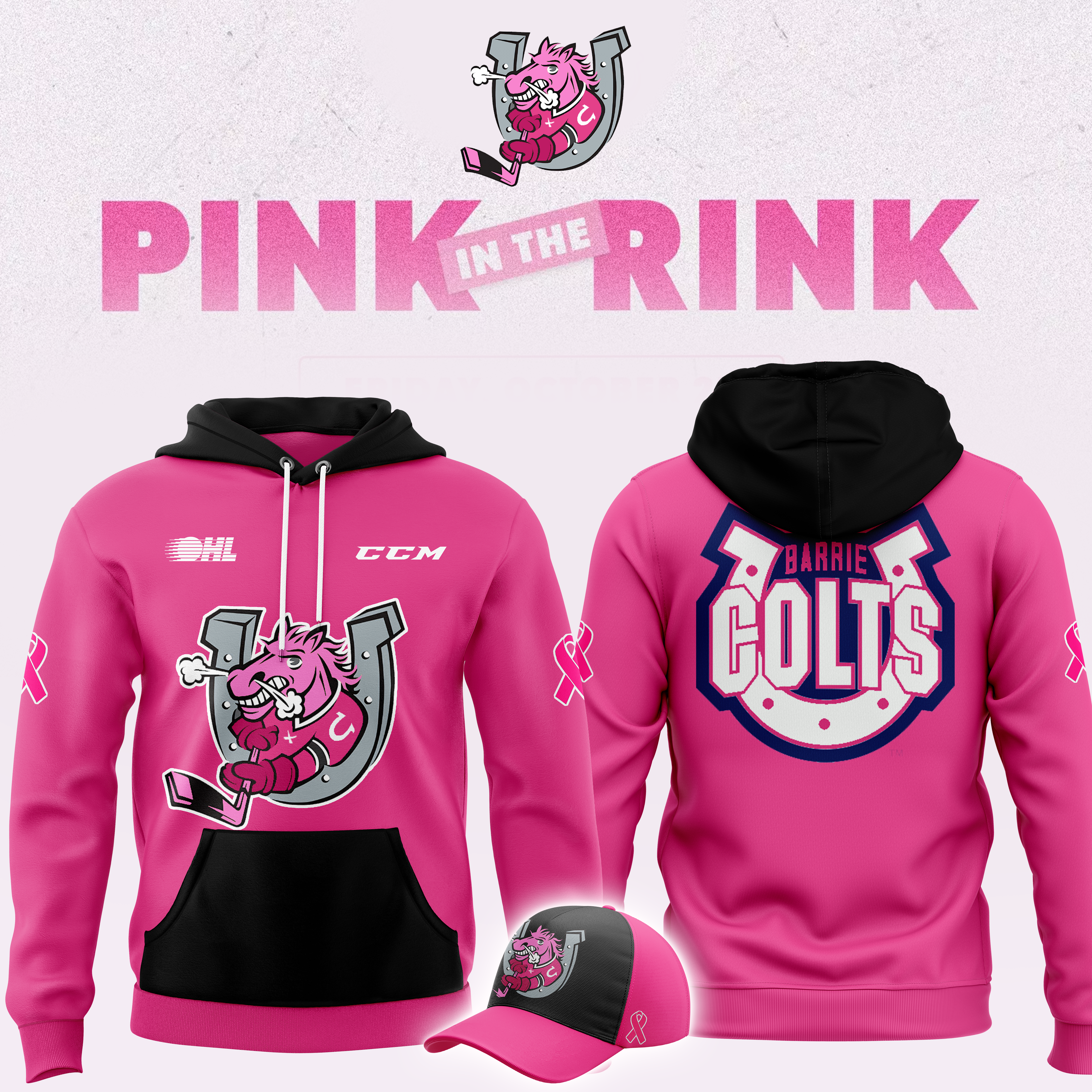 Barrie Colts x Pink in the Rink Night Pullover Hoodie 