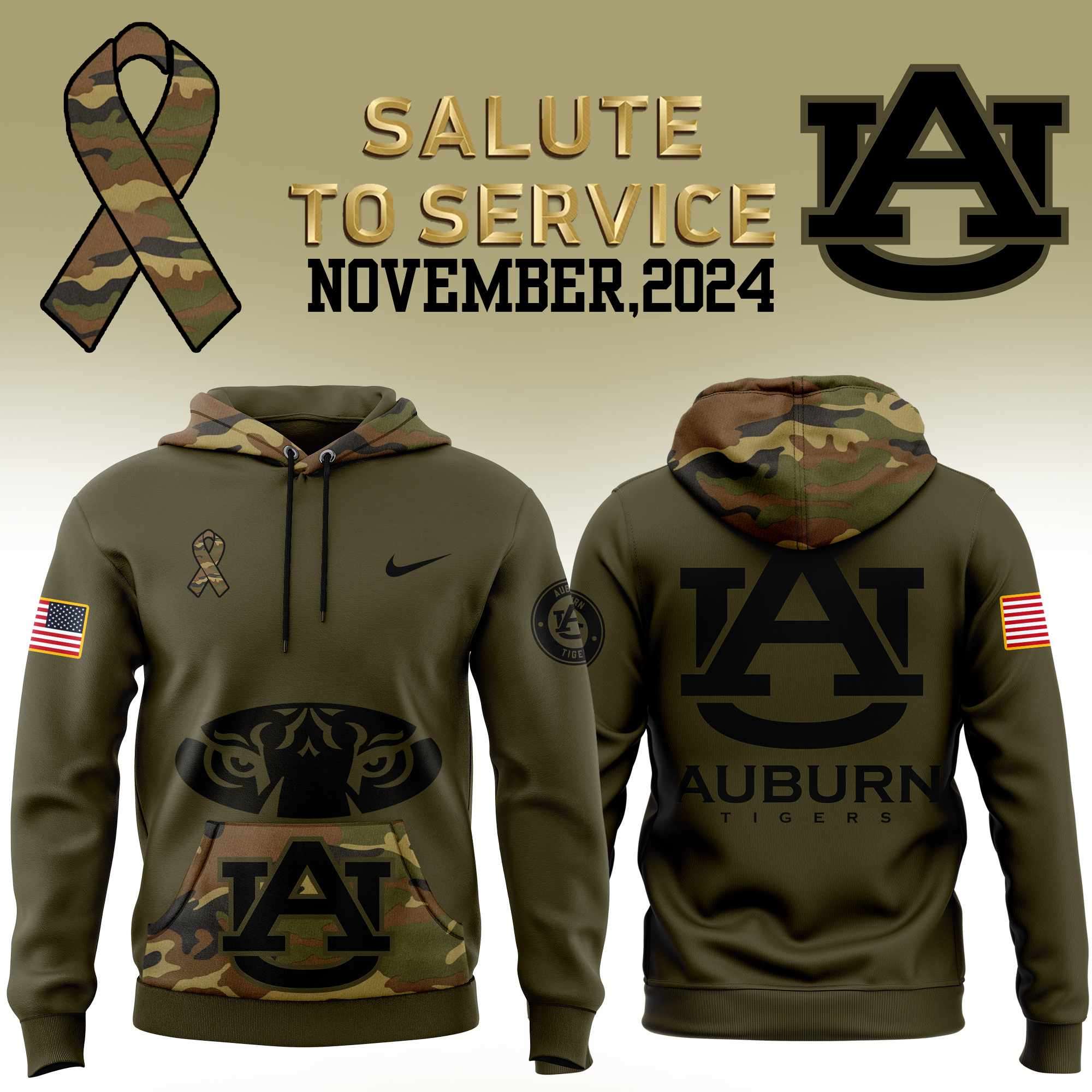 Black Auburn Tigers football Camo Salute to Service Club Fleece Pullover Hoodie 