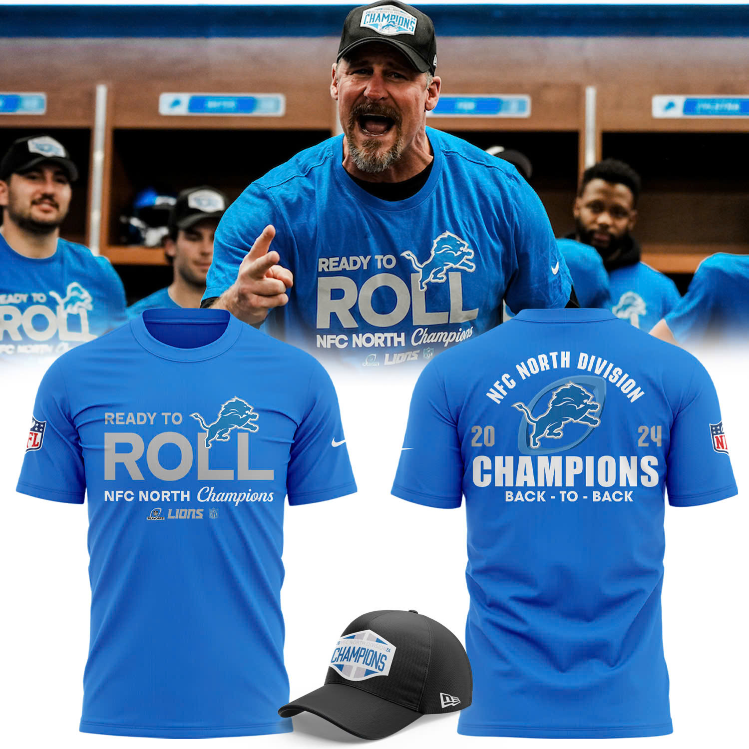 Blue Detroit Lions NFC North Division Champions Locker Room Trophy Collection TShirt 