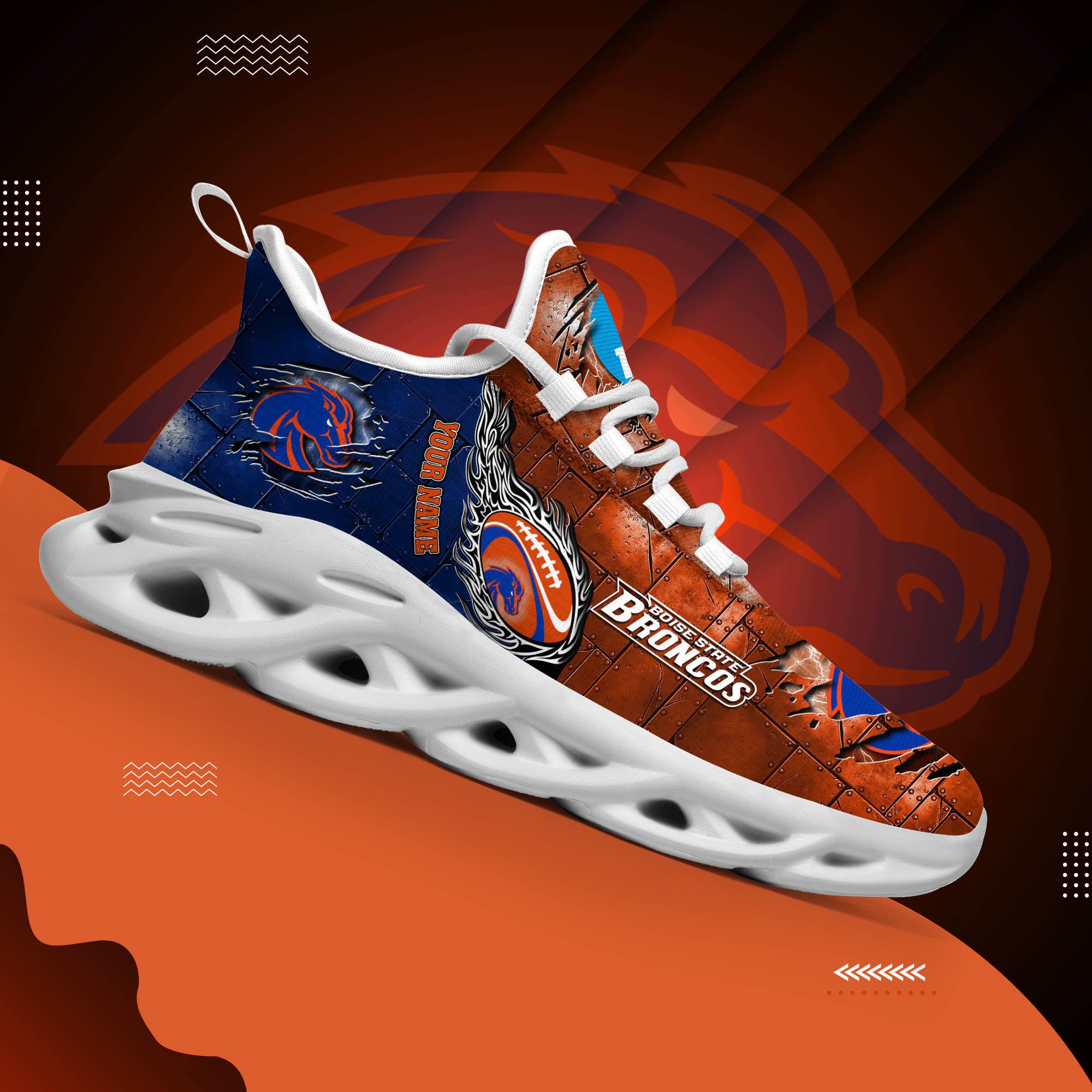 Boise State Broncos Black Max Soul Shoes 2025 Versions, White Max Soul Shoes Custom Your Name PH879