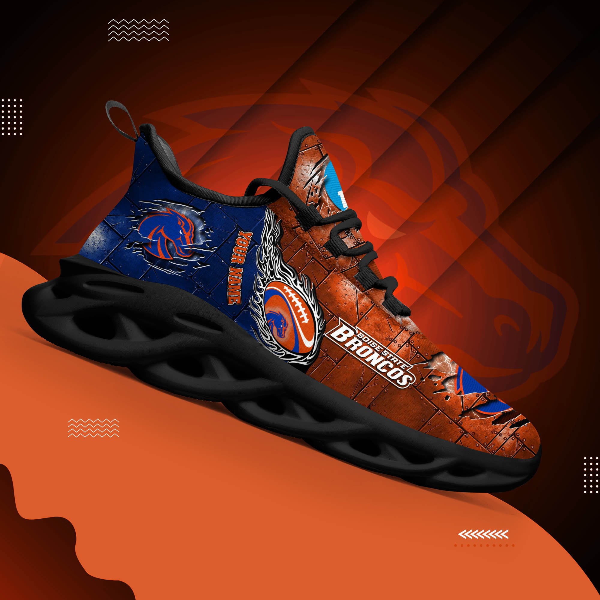 Boise State Broncos Black Max Soul Shoes 2025 Versions, White Max Soul Shoes Custom Your Name PH879