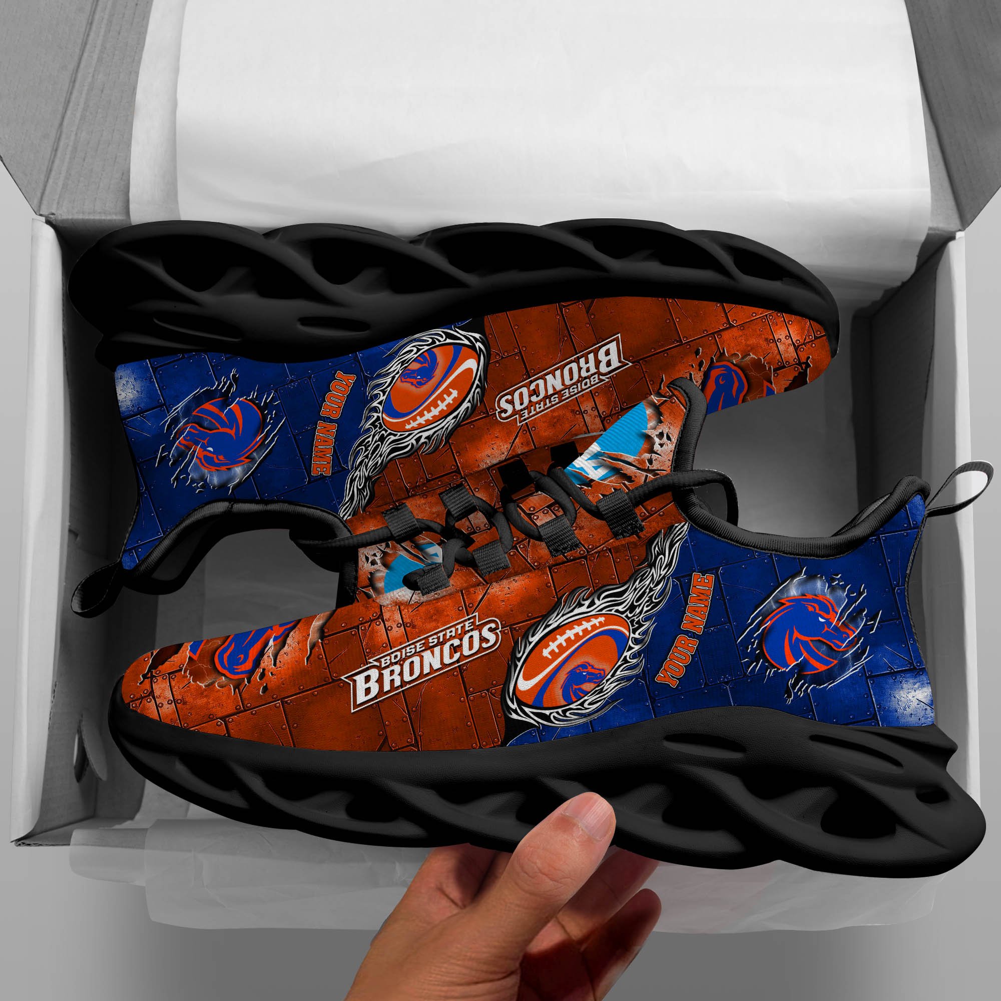 Boise State Broncos Black Max Soul Shoes 2025 Versions, White Max Soul Shoes Custom Your Name PH879