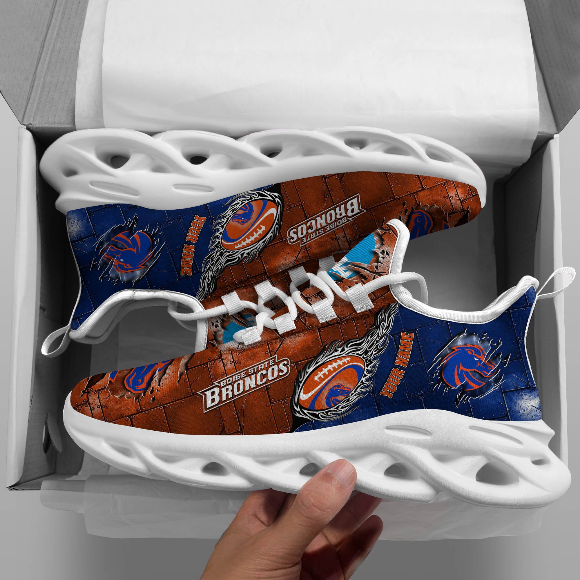 Boise State Broncos Black Max Soul Shoes 2025 Versions, White Max Soul Shoes Custom Your Name PH879