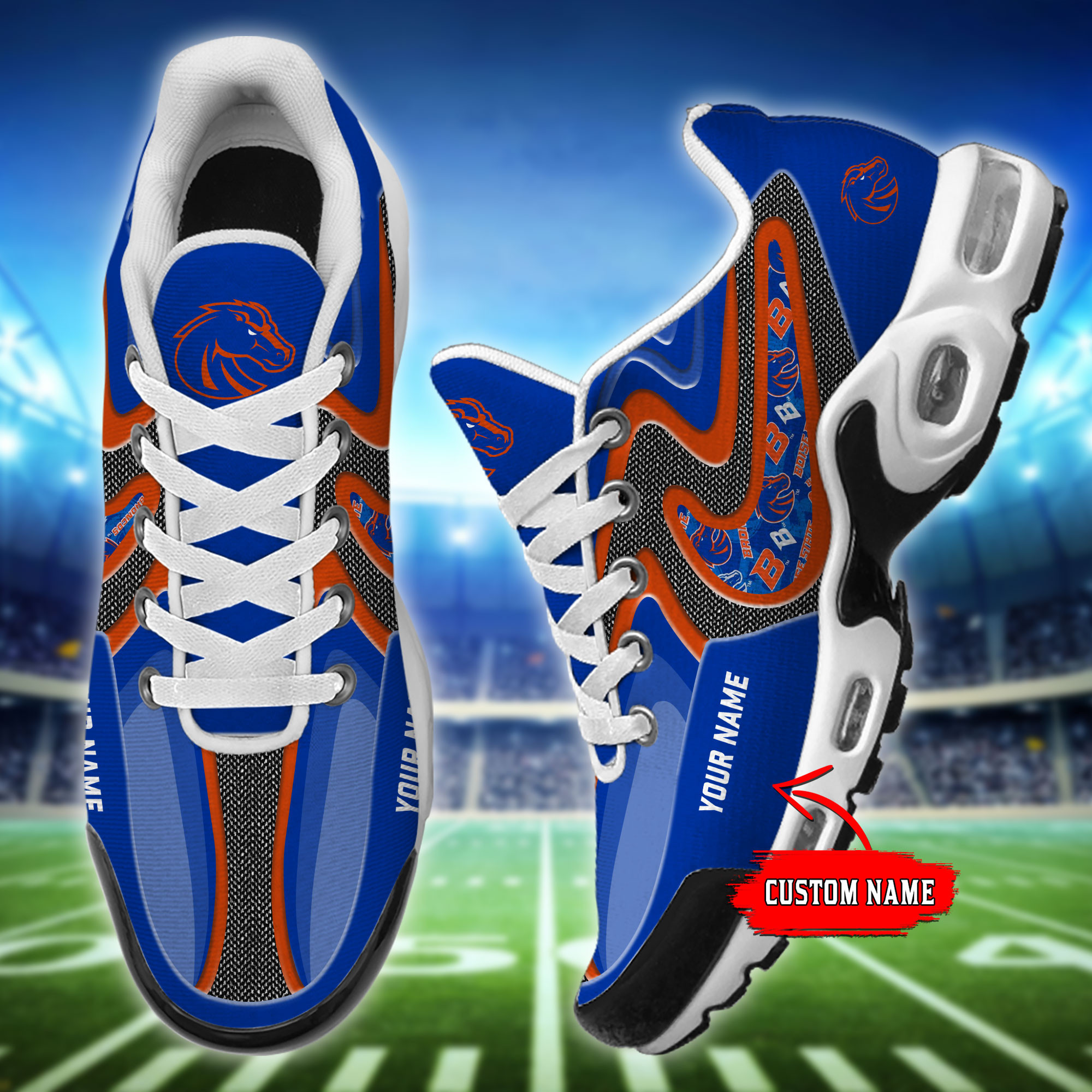 Boise State Broncos Personalized Name Team Checkmark Logo Mix Colors Stitch Line TN Air Max Shoes Air Cushion Sneakers