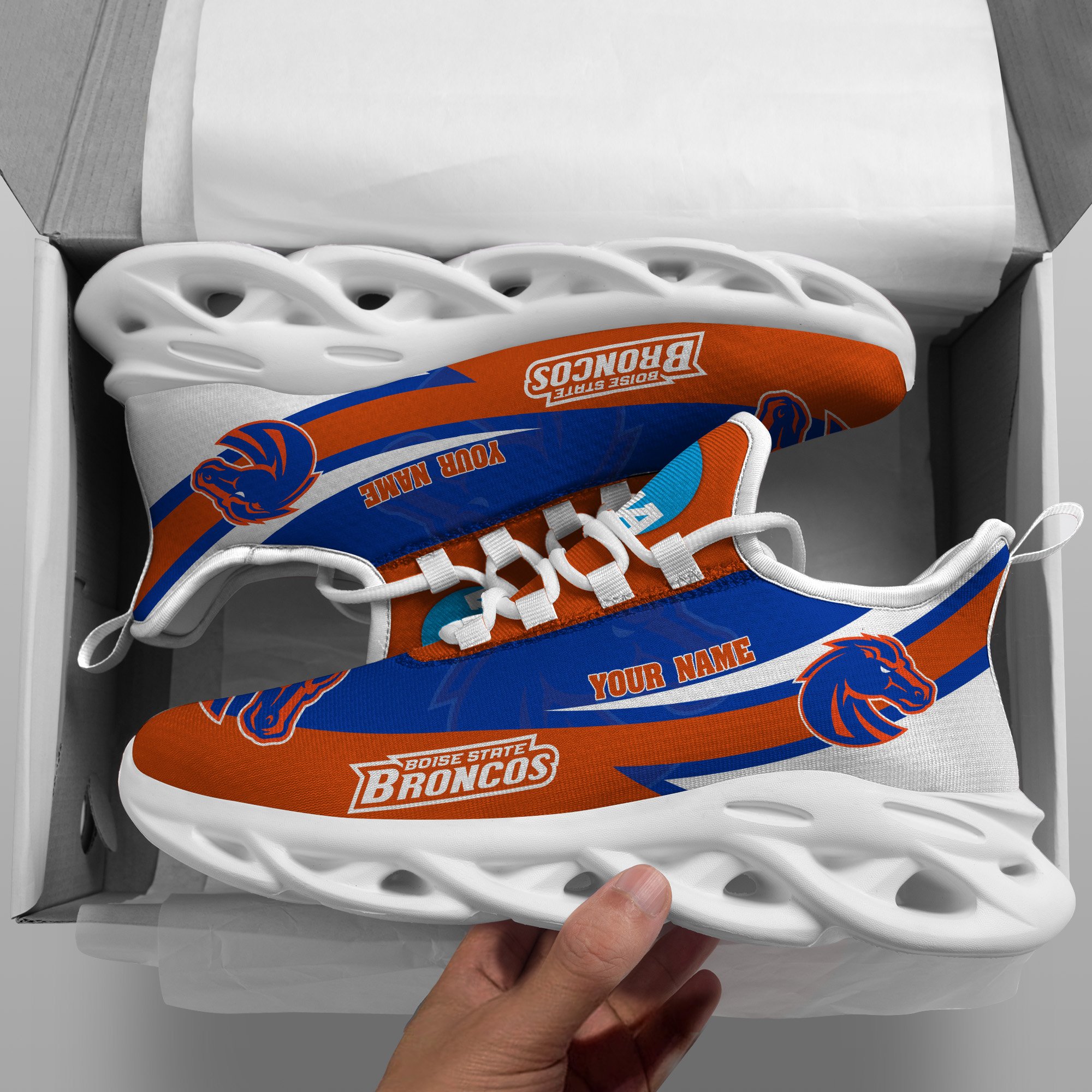 Boise State Broncos White Max Soul Shoes 2025 Versions Custom Your Name, Sports Gift For Fan PH019